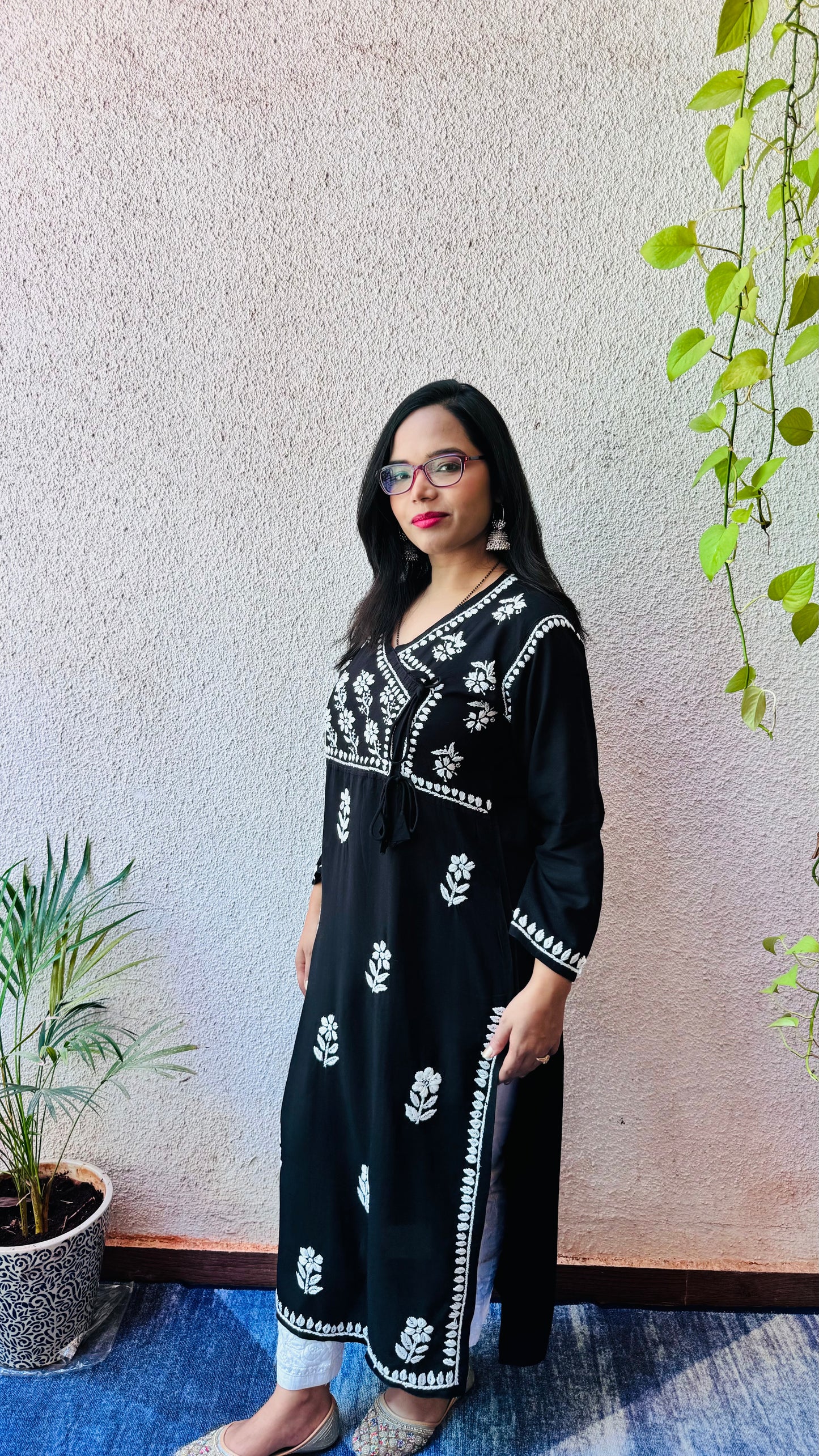 Rayon Chikankari Kurti in Angarkha pattern