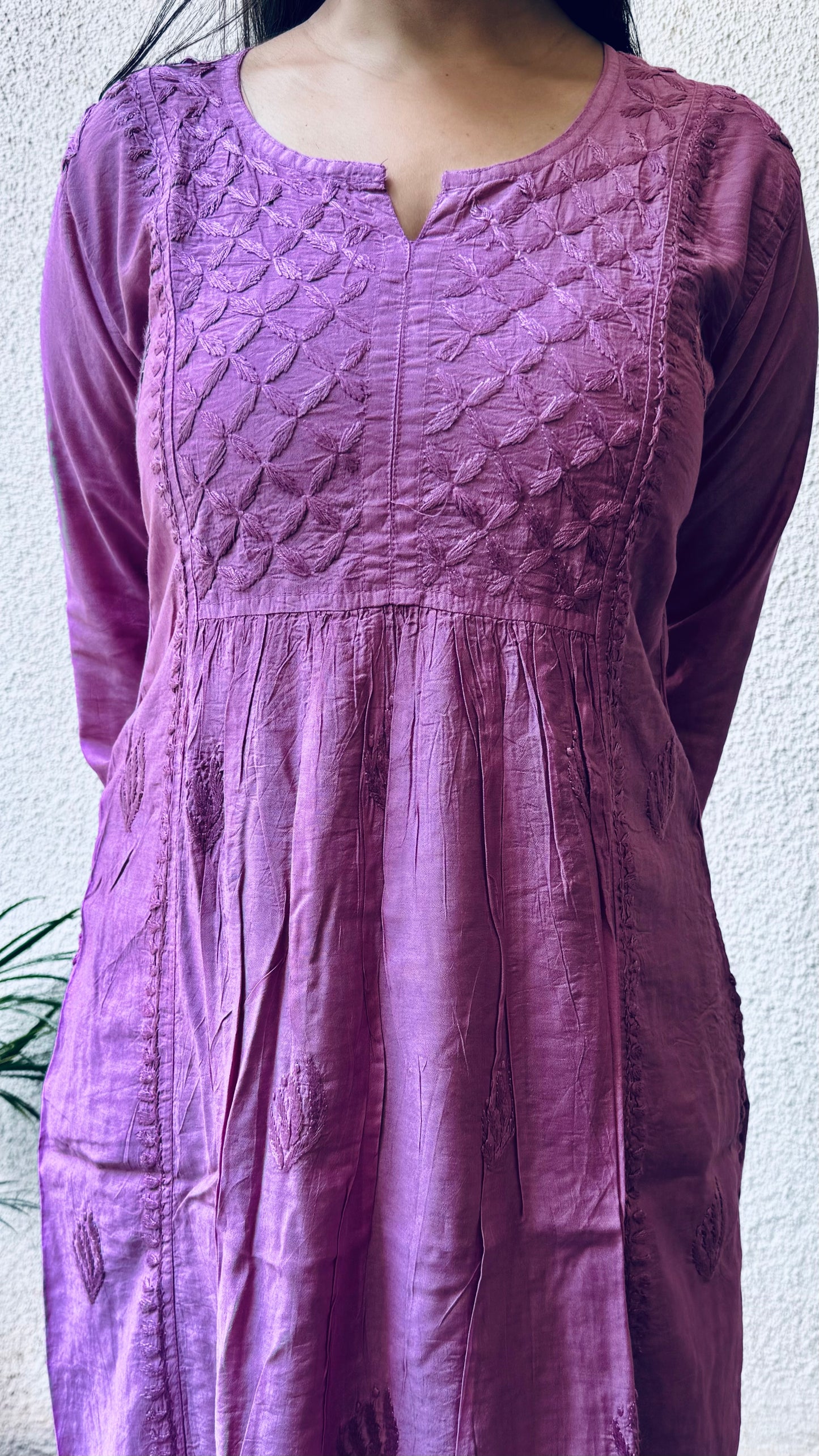 Nyra Chanderi silk Chikankari long kurti