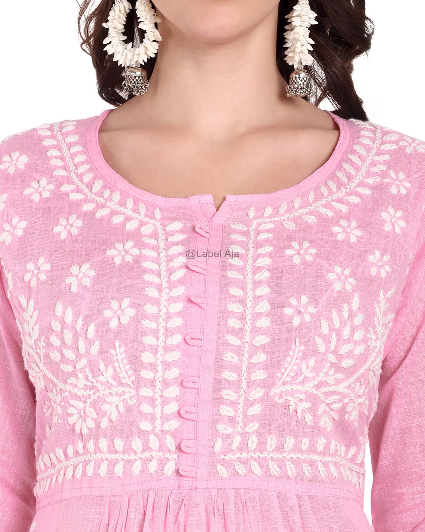 Misa Cotton chikankari long kurti with pockets