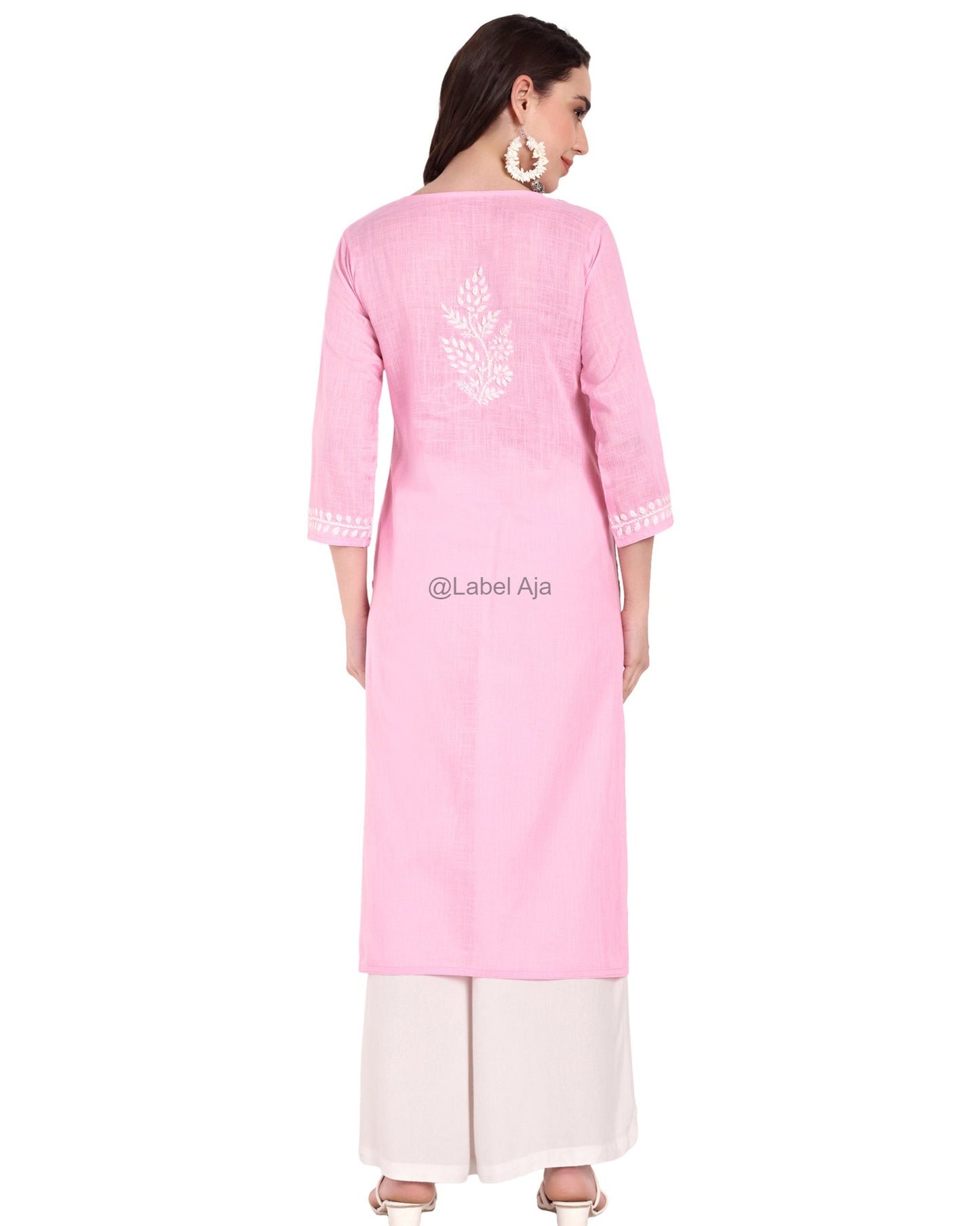 Misa Cotton chikankari long kurti with pockets