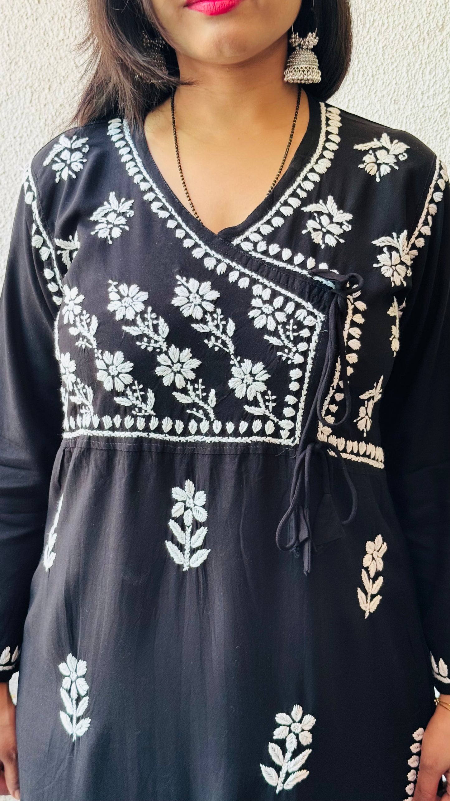 Rayon Chikankari Kurti in Angarkha pattern