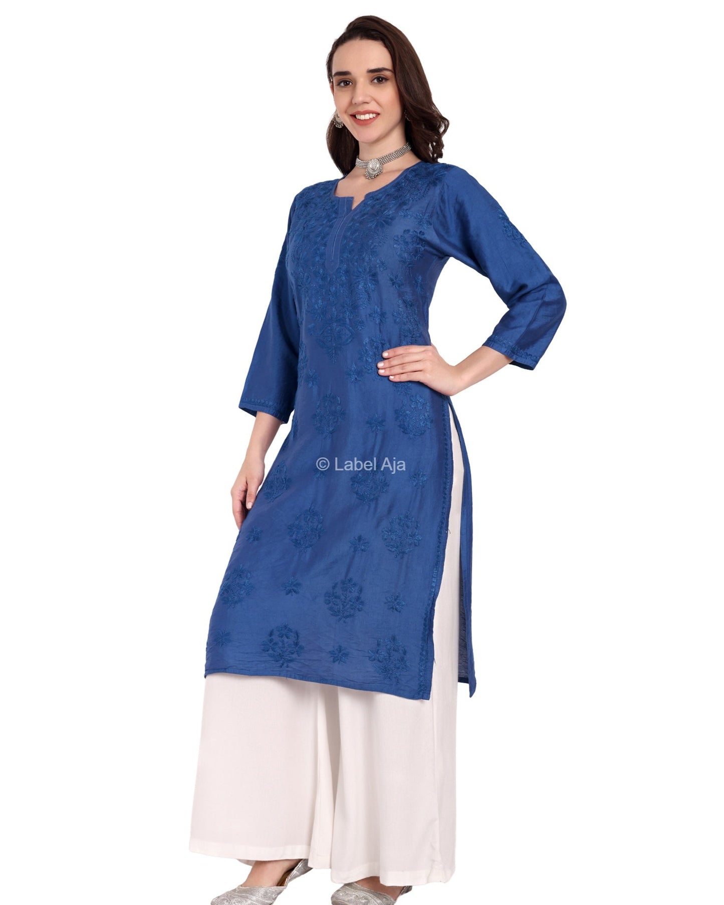 Anika Chanderi silk Chikankari kurti