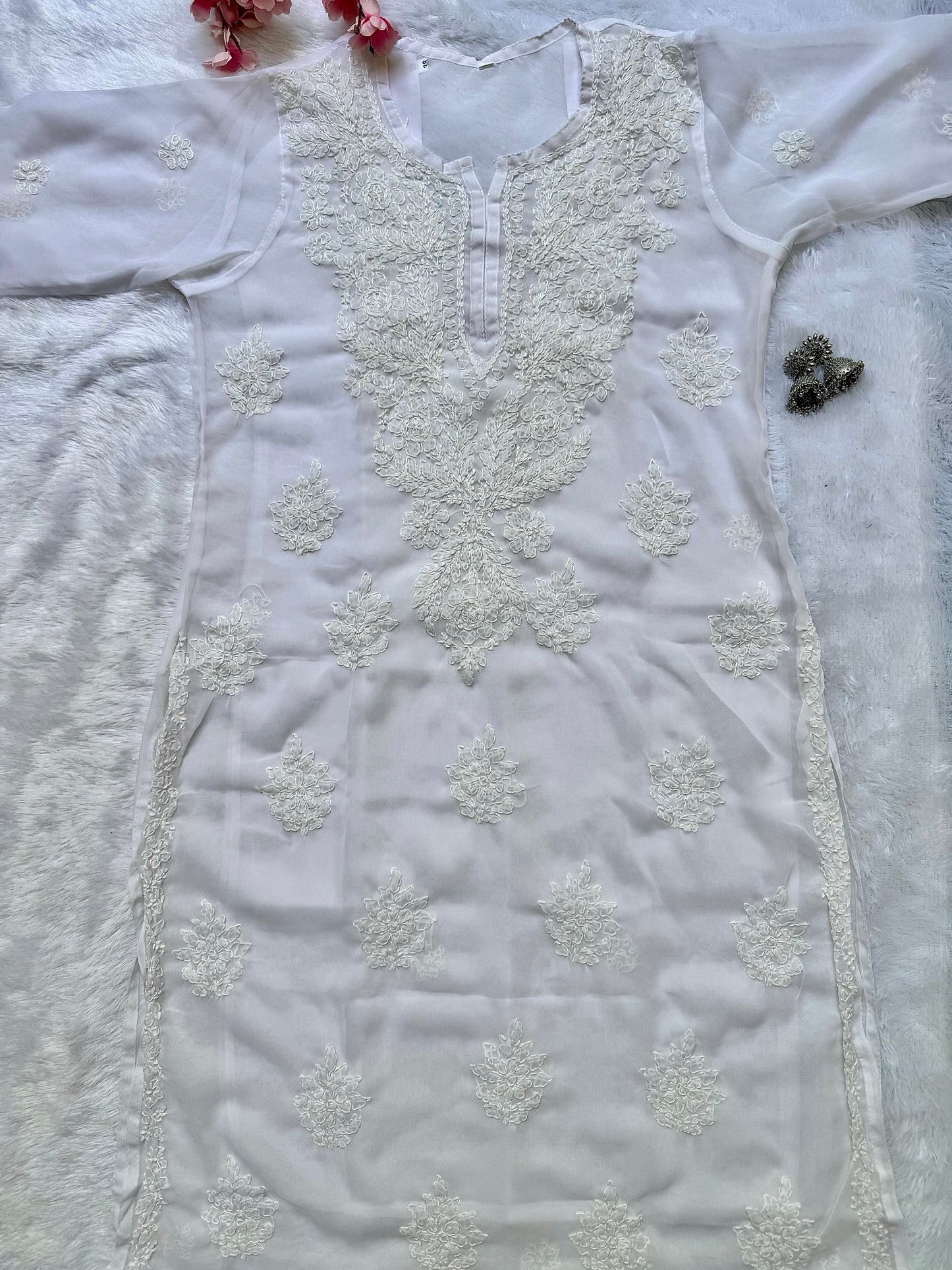 Georgette white chikankari kurta