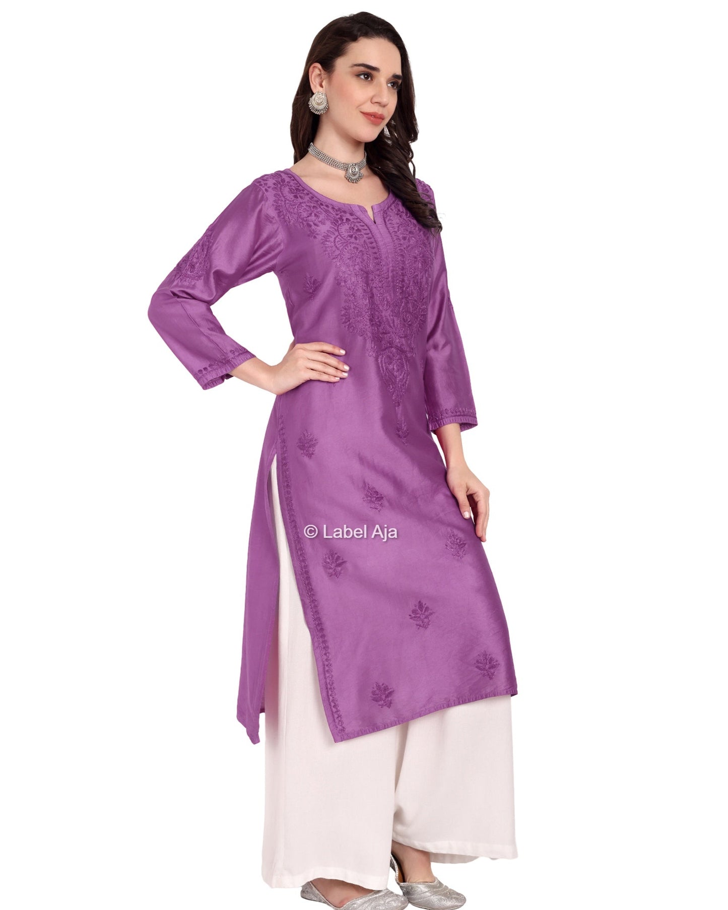 Bela Chanderi silk Chikankari kurti