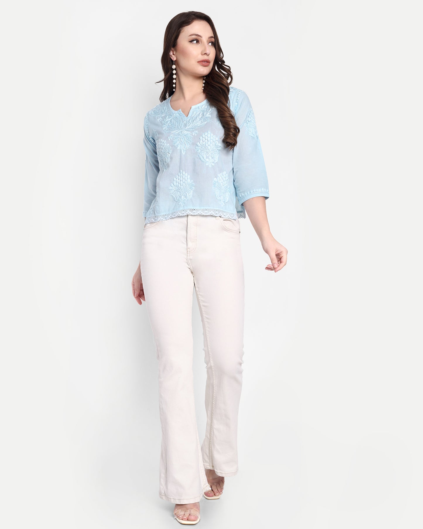 Enya mul cotton chikankari crop top