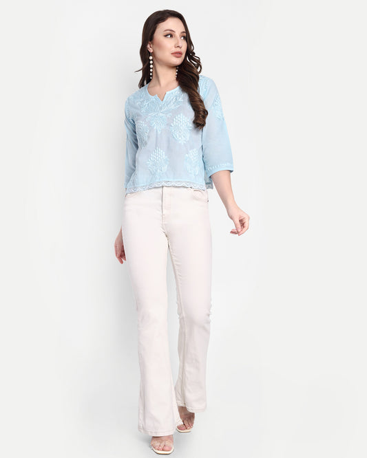 Enya mul cotton chikankari crop top