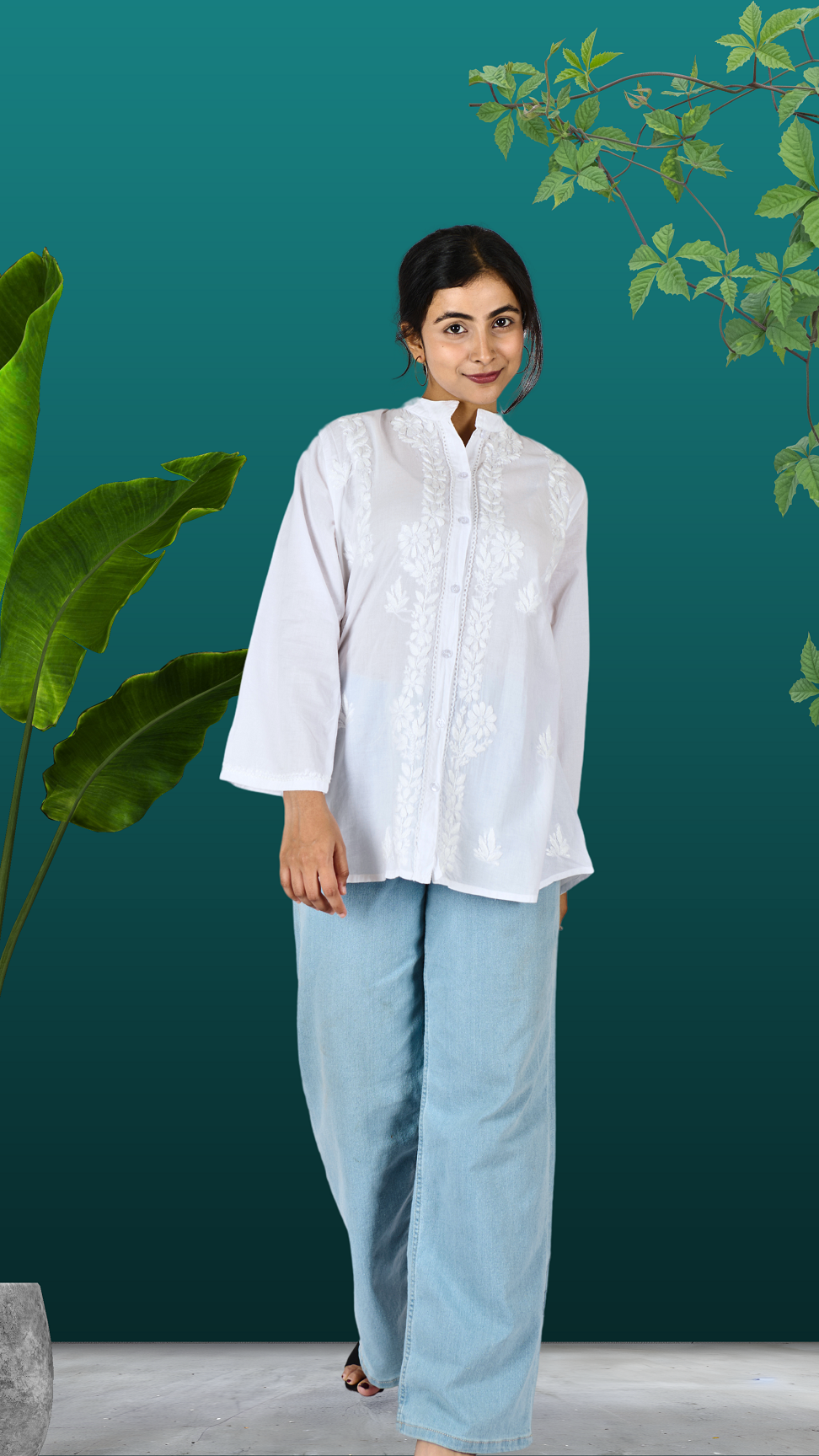 Tanvi mul cotton white chikankari shirt