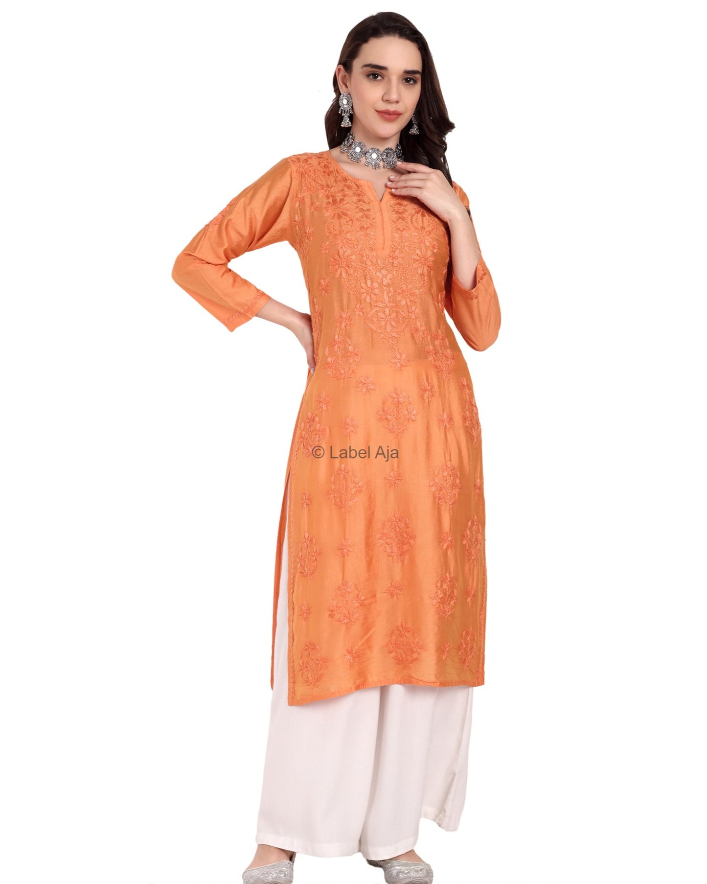 Anika Chanderi silk Chikankari kurti