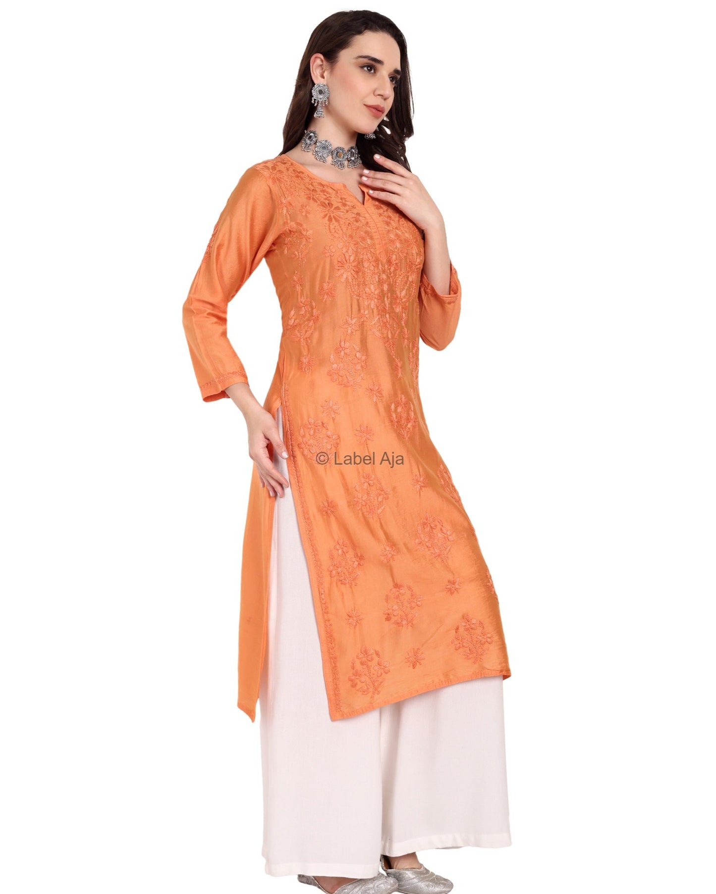 Anika Chanderi silk Chikankari kurti