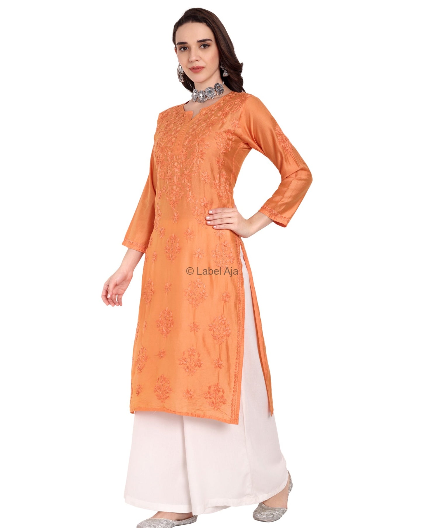 Anika Chanderi silk Chikankari kurti