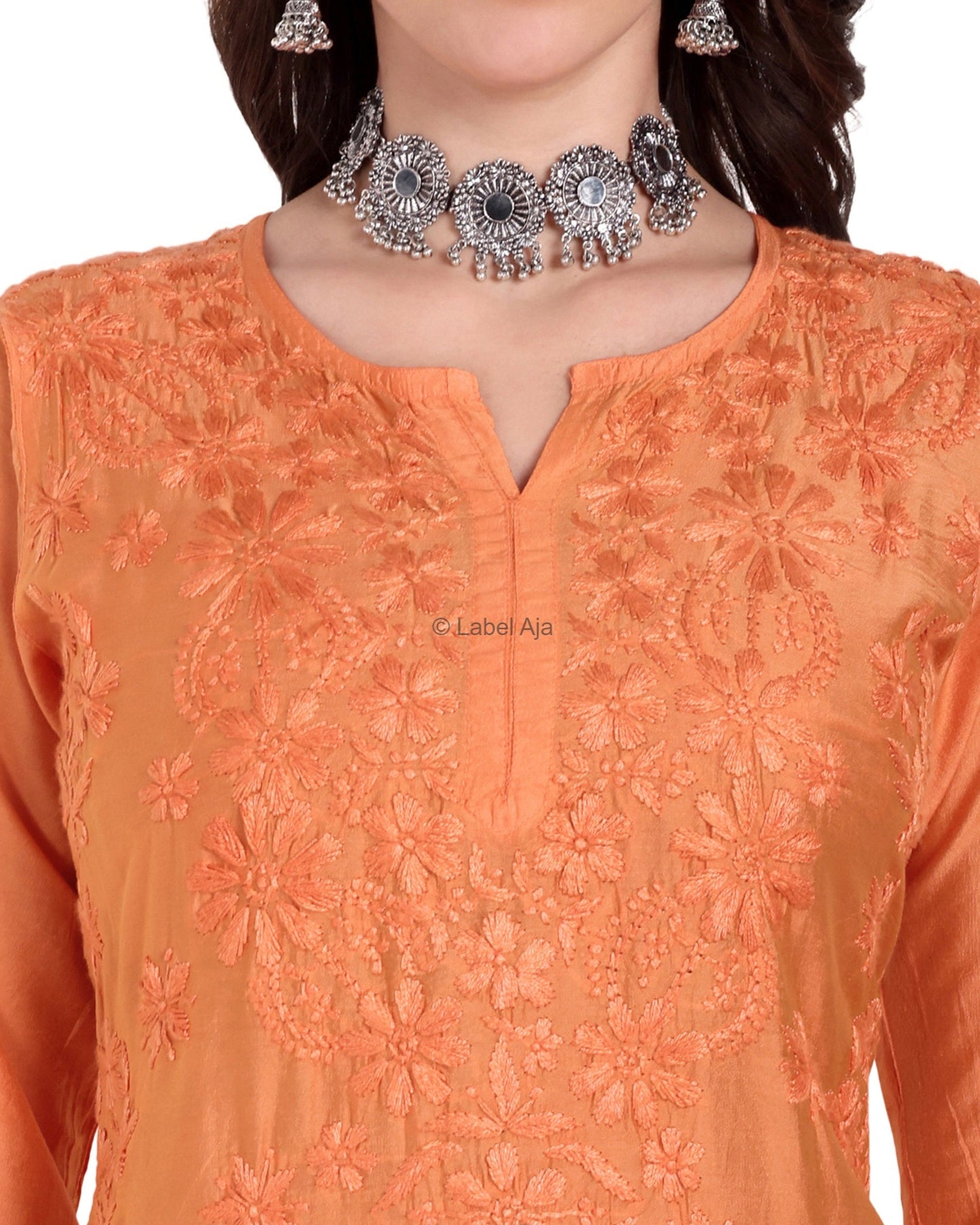 Anika Chanderi silk Chikankari kurti