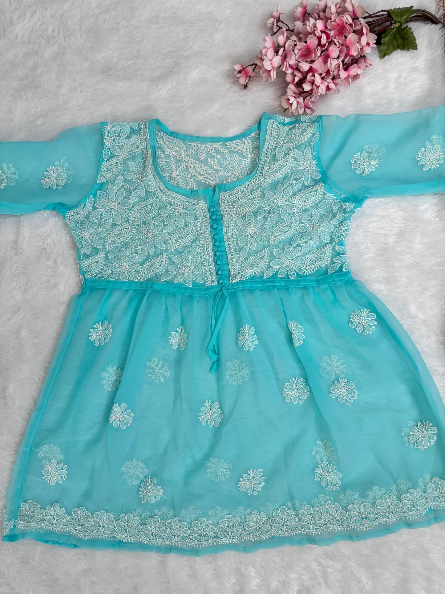 Georgette short chikankari frock with matching liner