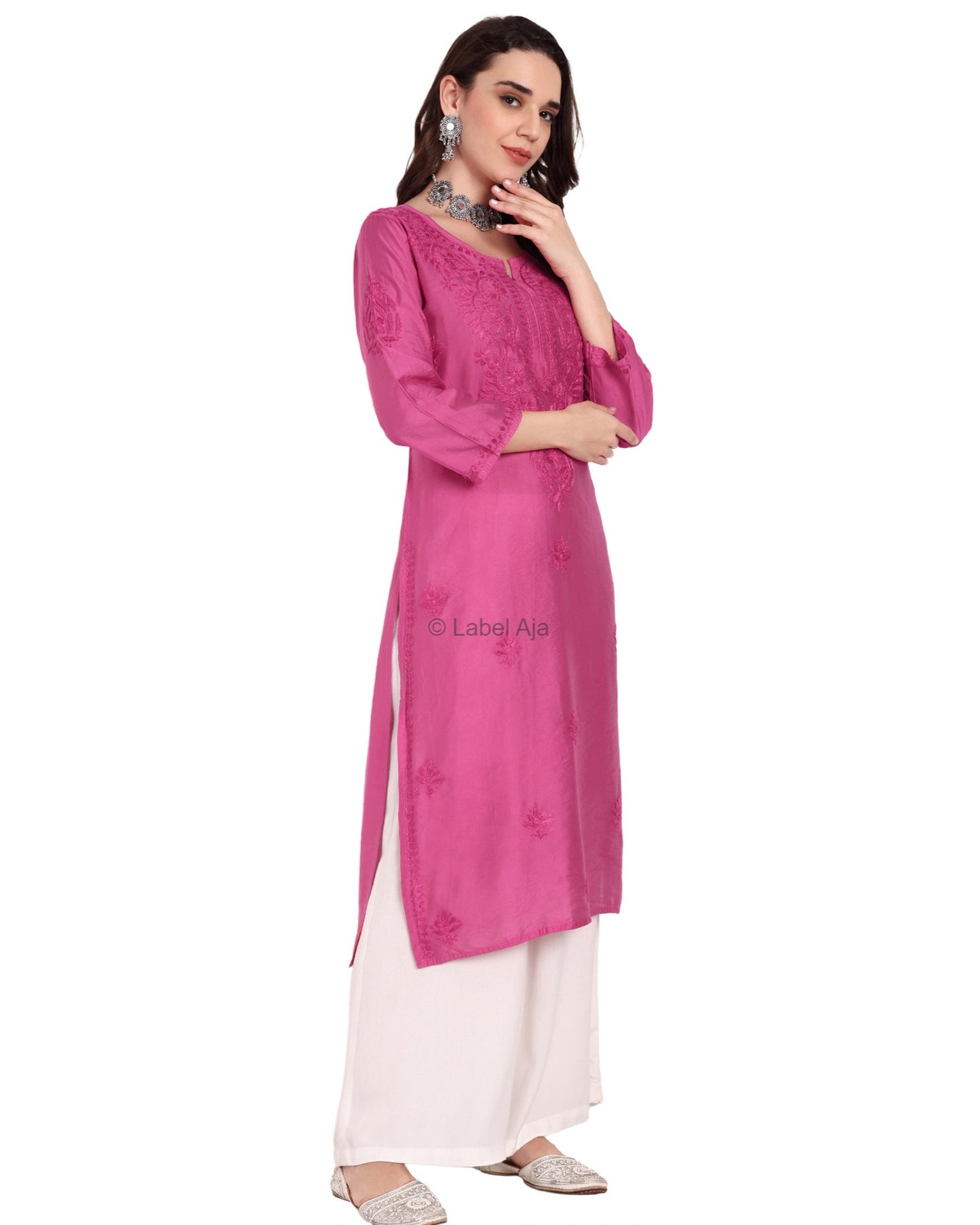 Bela Chanderi silk Chikankari kurti