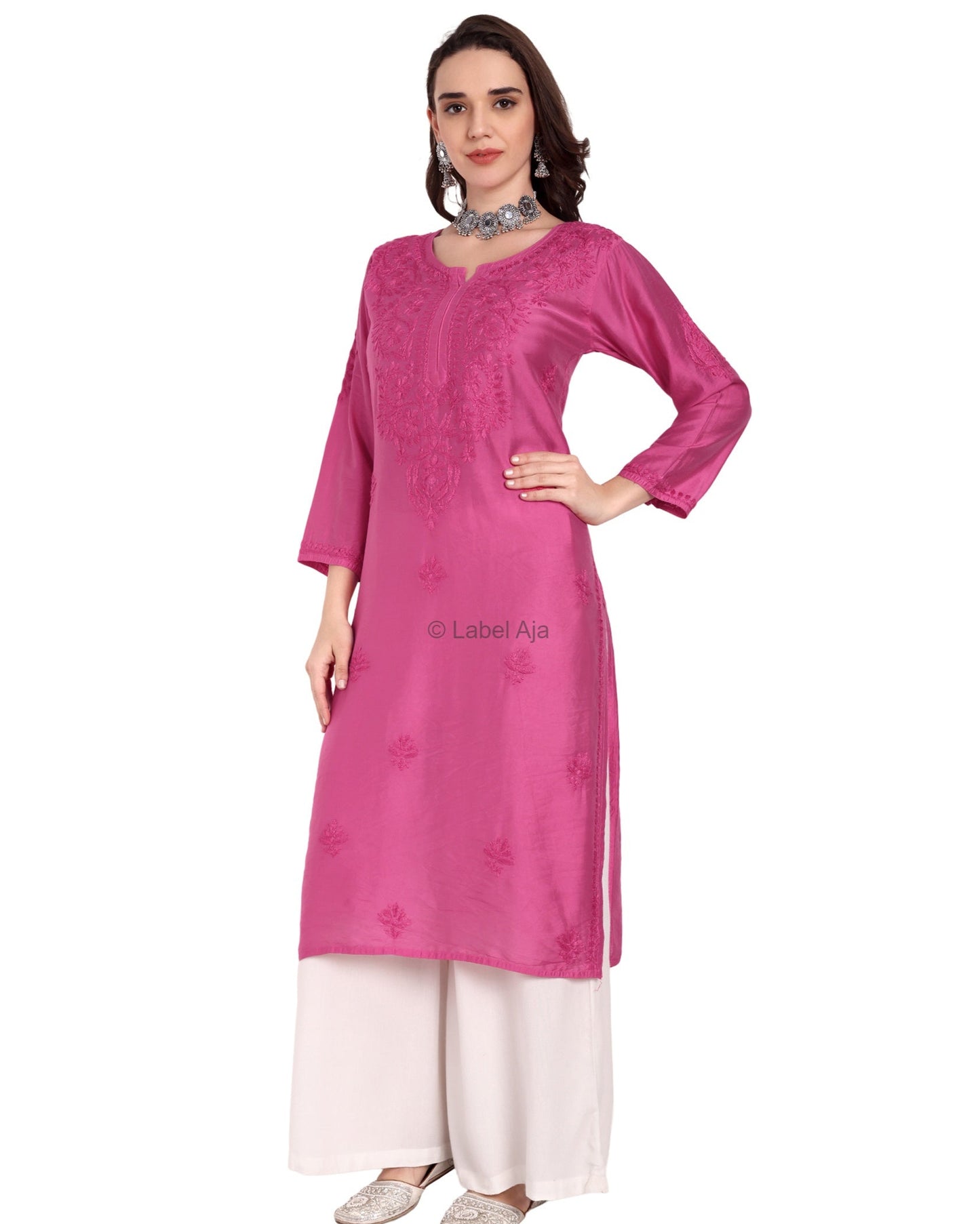 Bela Chanderi silk Chikankari kurti