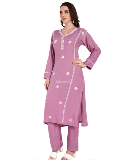 Amia rayon cotton Chikankari Kurti & Palazzo set