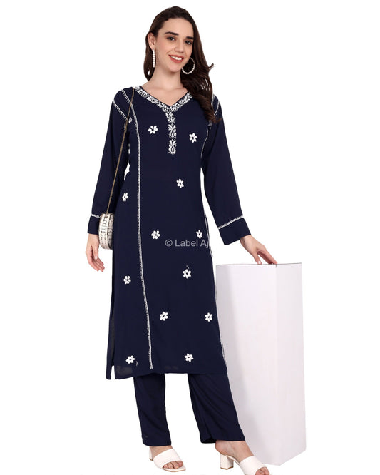 Amia rayon cotton Chikankari Kurti & Palazzo set