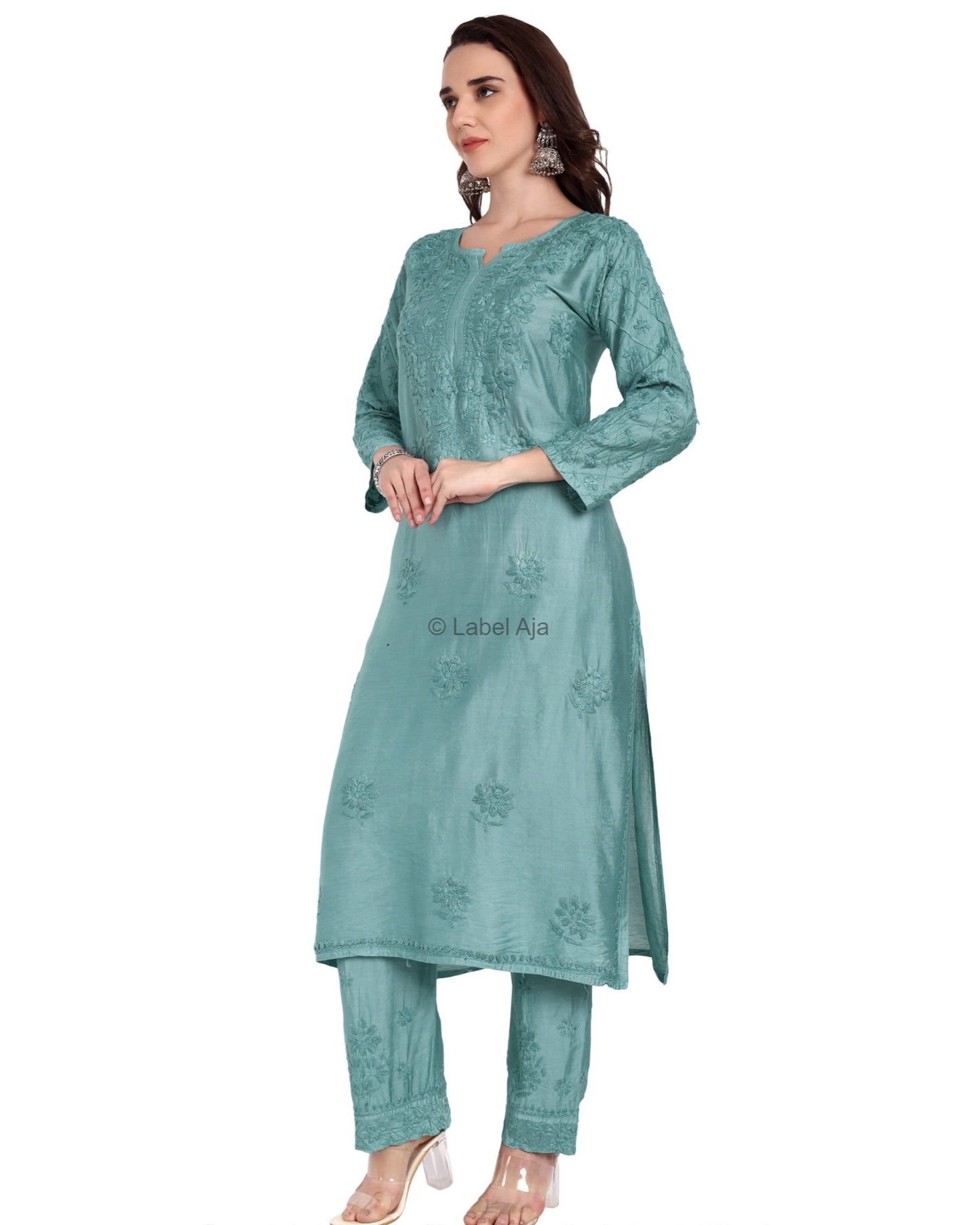 Meher Chanderi silk Chikankari Kurti & Palazzo Set