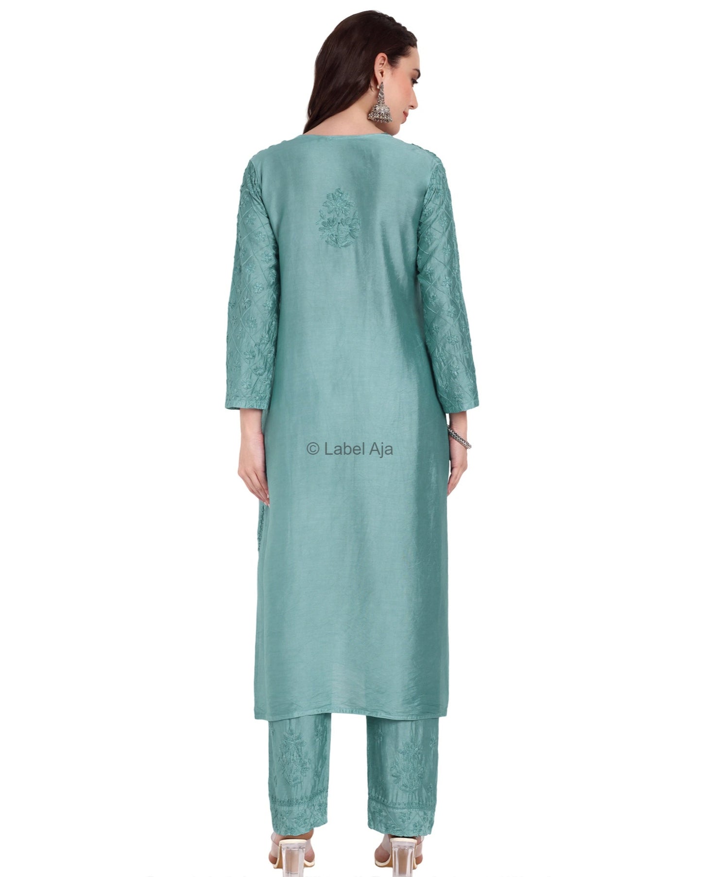 Meher Chanderi silk Chikankari Kurti & Palazzo Set