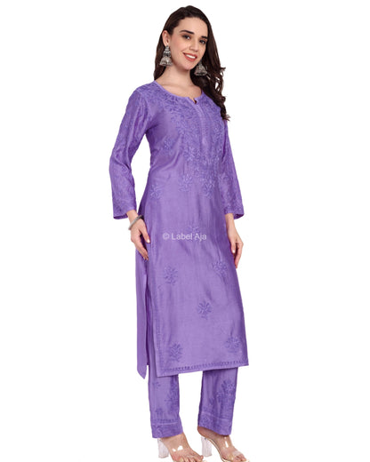 Meher Chanderi silk Chikankari Kurti & Palazzo Set