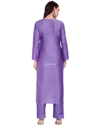 Meher Chanderi silk Chikankari Kurti & Palazzo Set