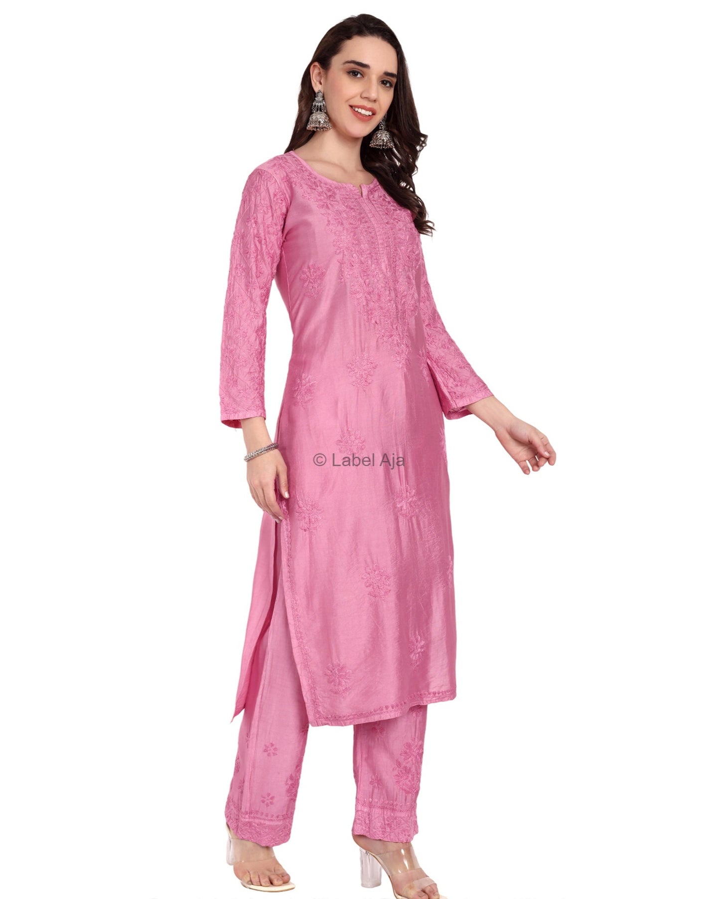 Meher Chanderi silk Chikankari Kurti & Palazzo Set