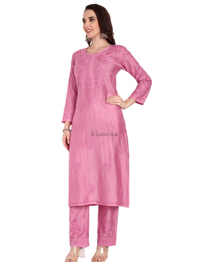 Meher Chanderi silk Chikankari Kurti & Palazzo Set