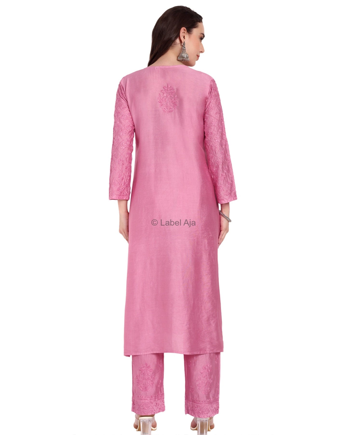 Meher Chanderi silk Chikankari Kurti & Palazzo Set