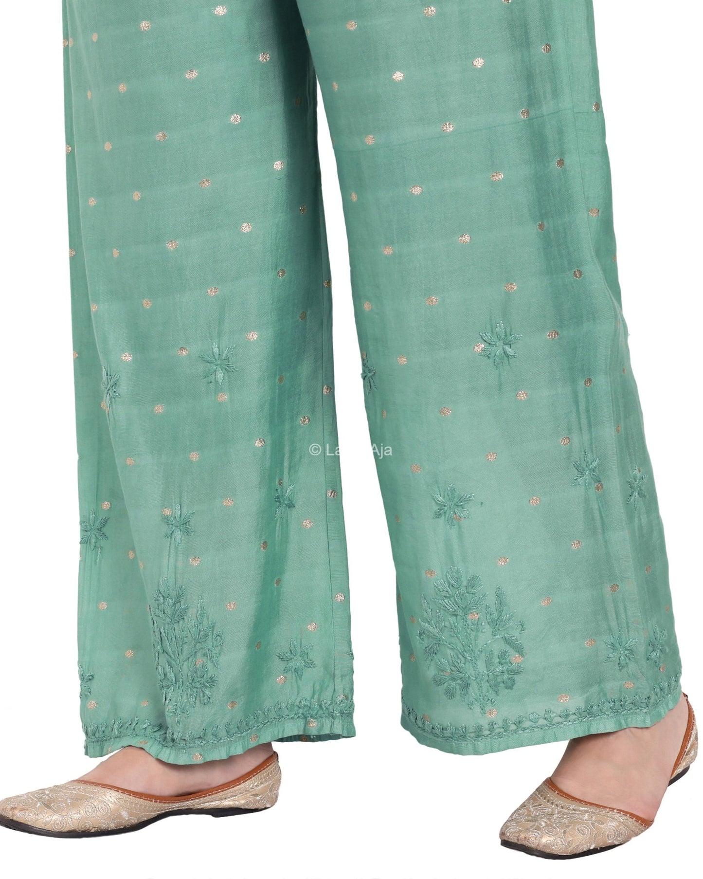 Sitara Chanderi Silk Chikankari Kurti, Palazzo and dupatta set