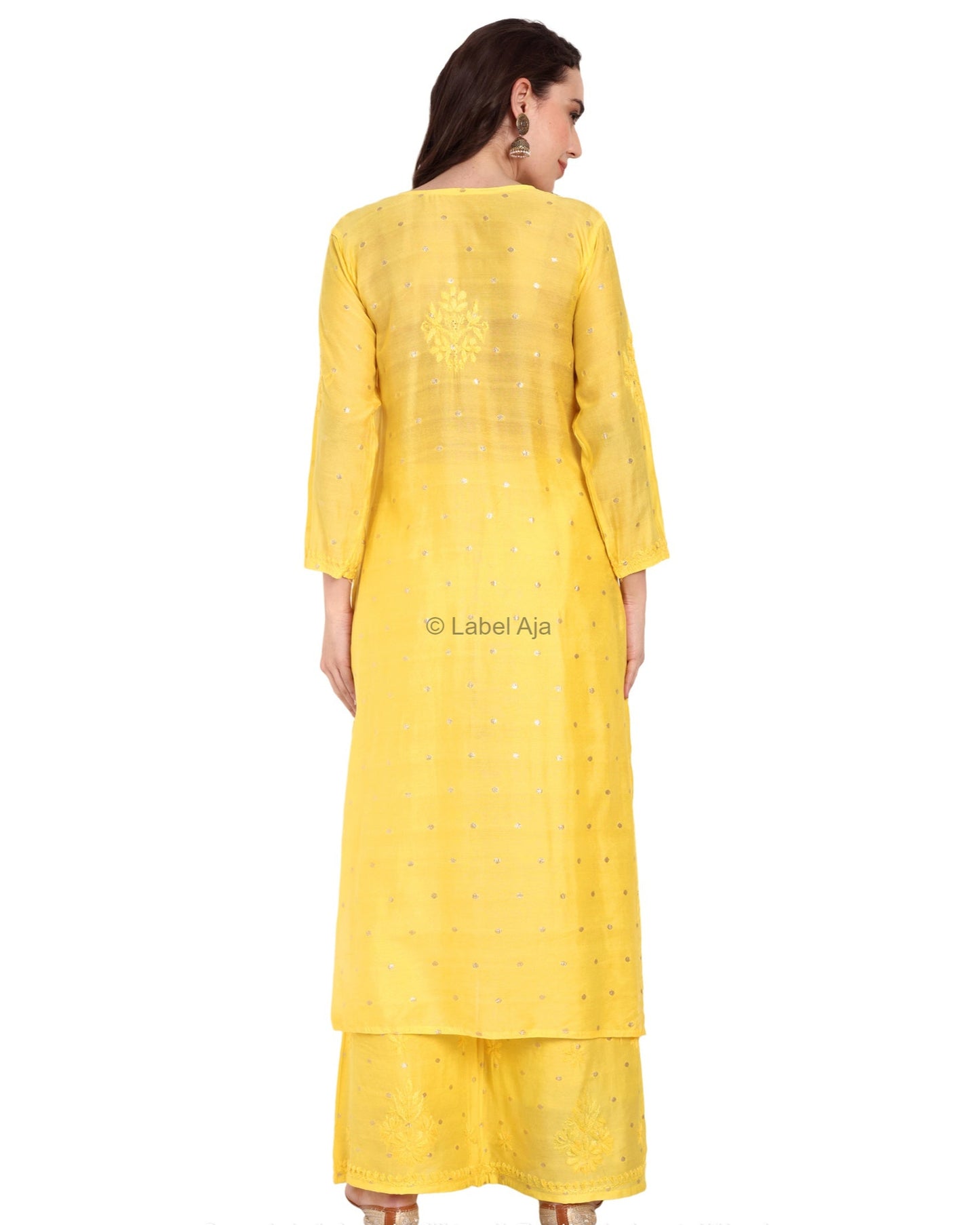 Sitara Chanderi Silk Chikankari Kurti, Palazzo and dupatta set