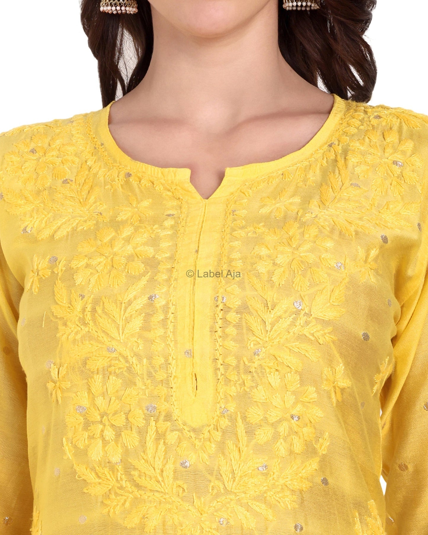 Sitara Chanderi Silk Chikankari Kurti, Palazzo and dupatta set