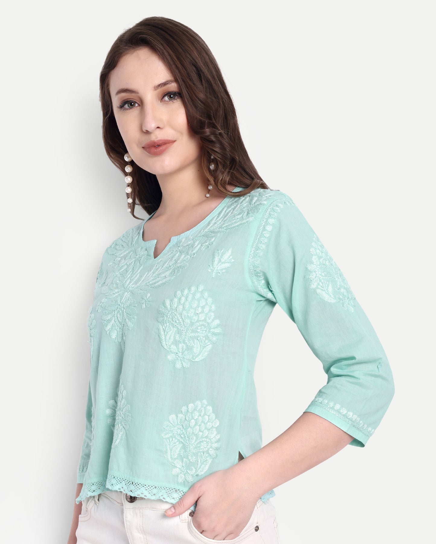 Enya mul cotton chikankari crop top