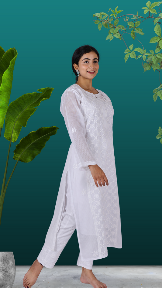 Kota cotton long chikankari kurti