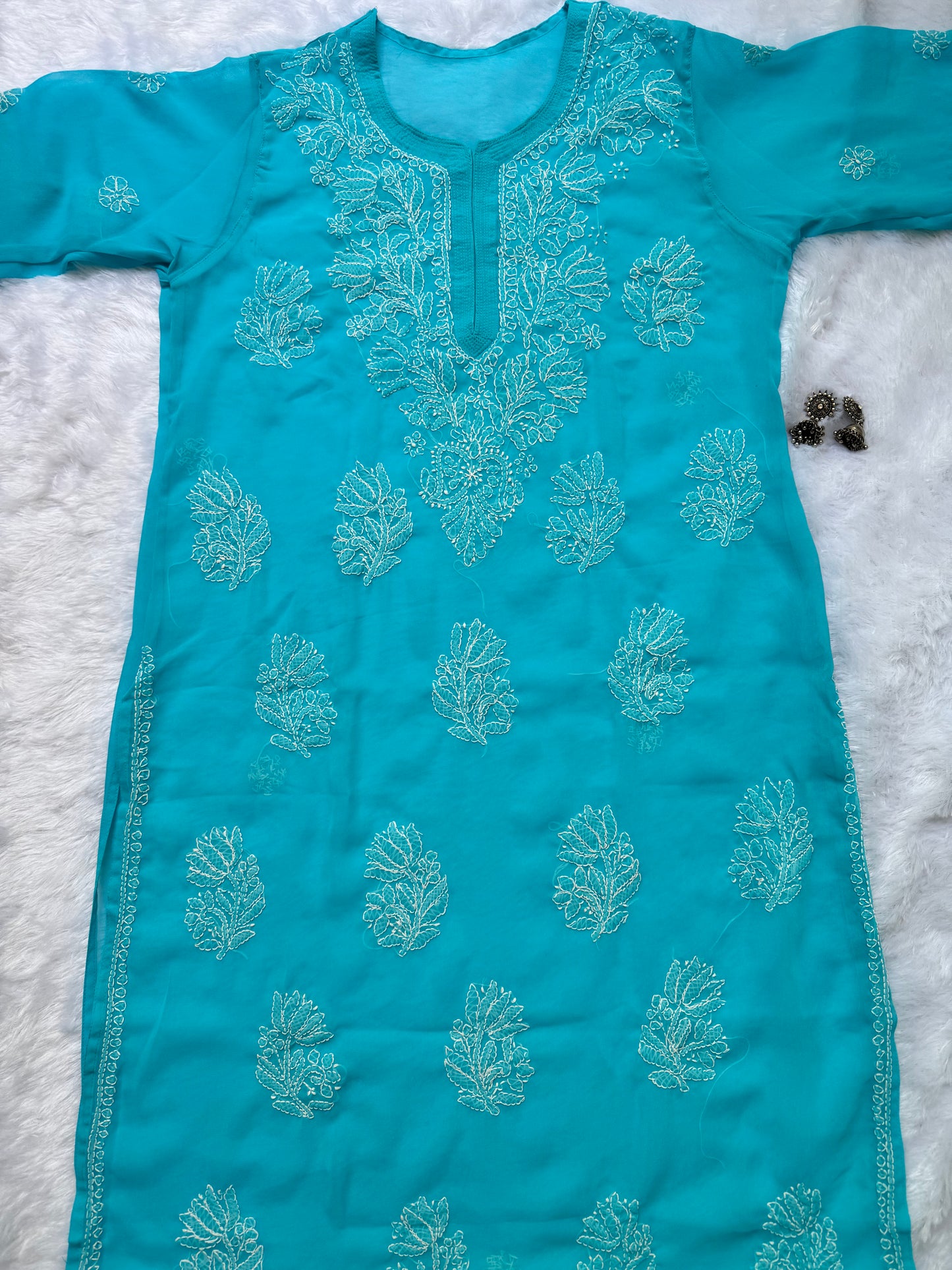 Georgette fine chikankari work kurta with matching liner