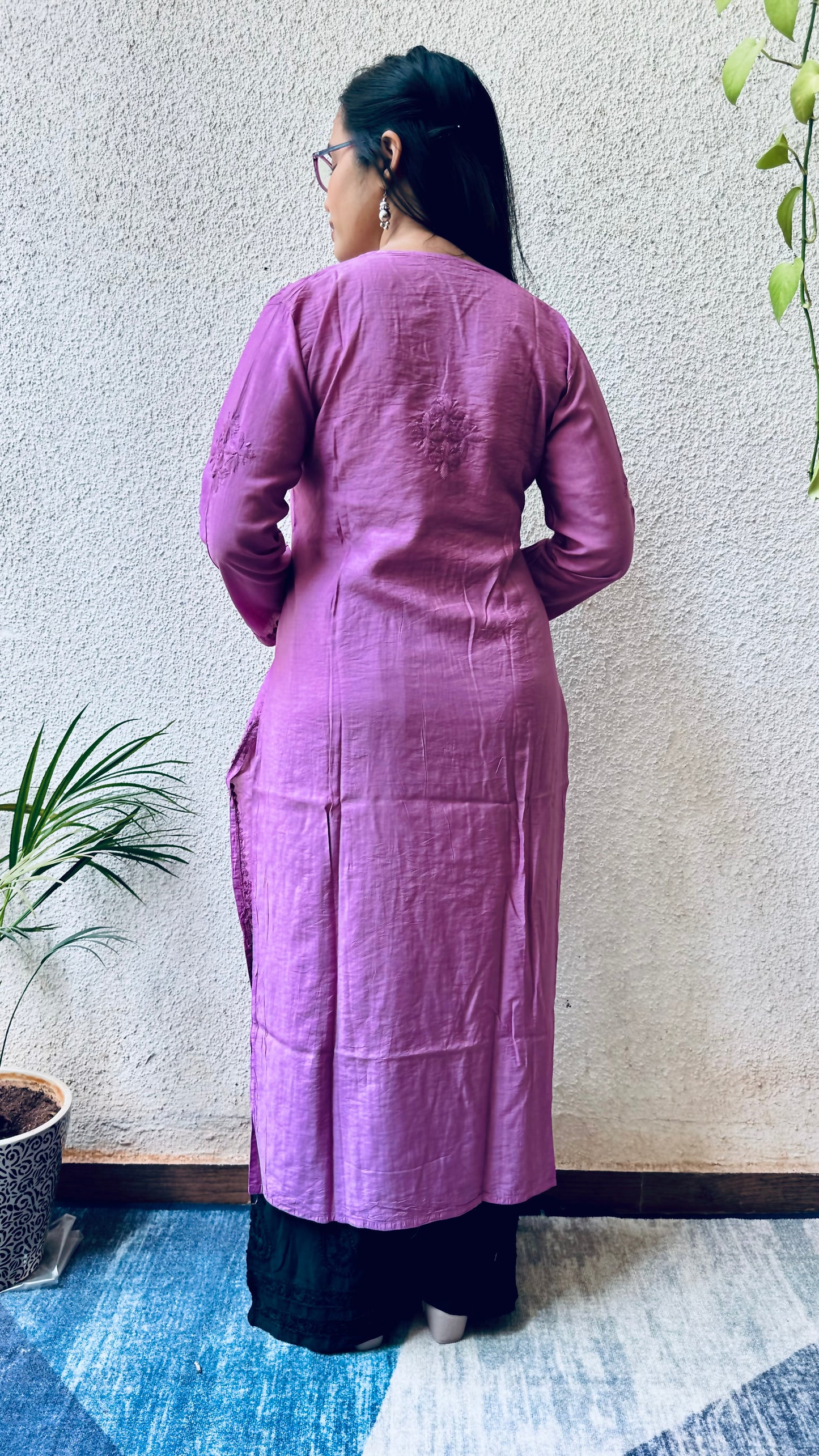 Nyra Chanderi silk Chikankari long kurti