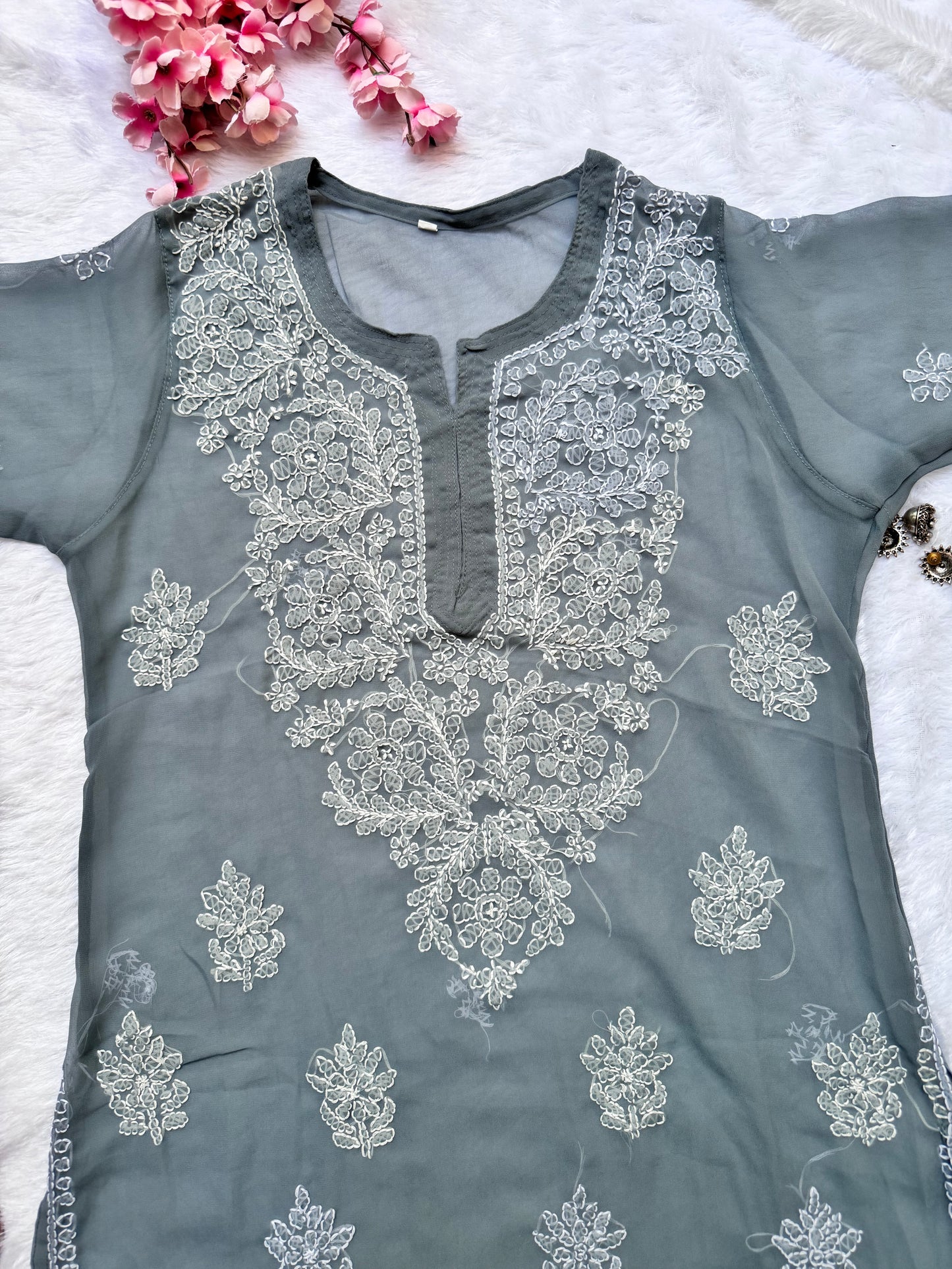 Georgette chikankari kurta with matching liner