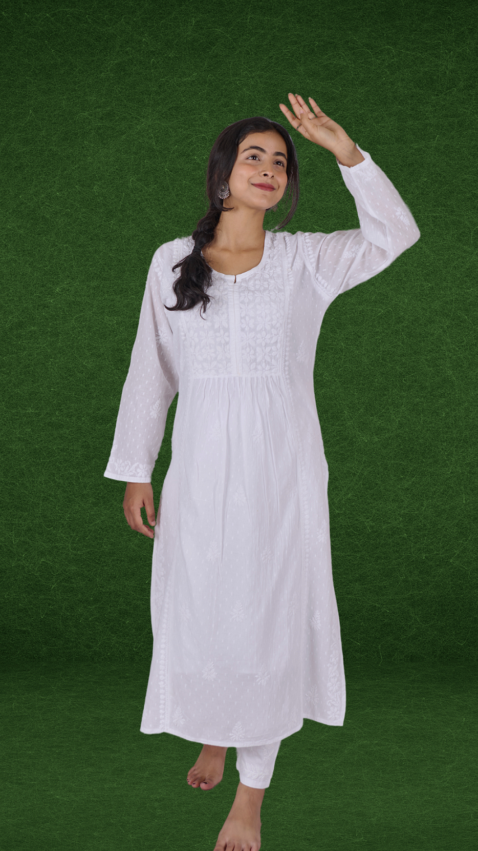 Dobby cotton long chikankari kurti