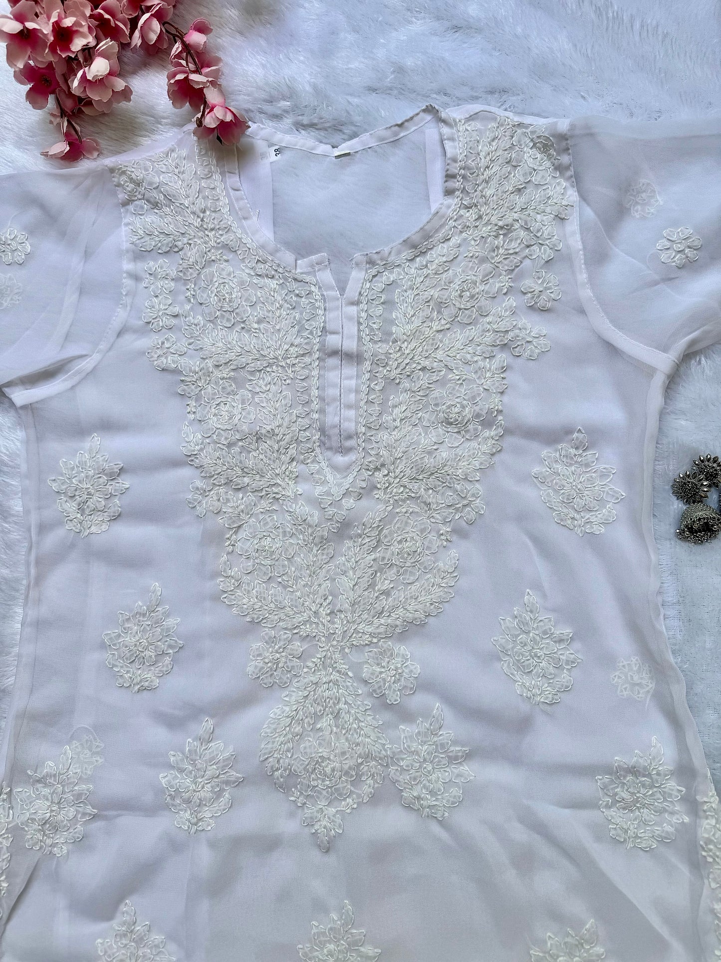 Georgette white chikankari kurta