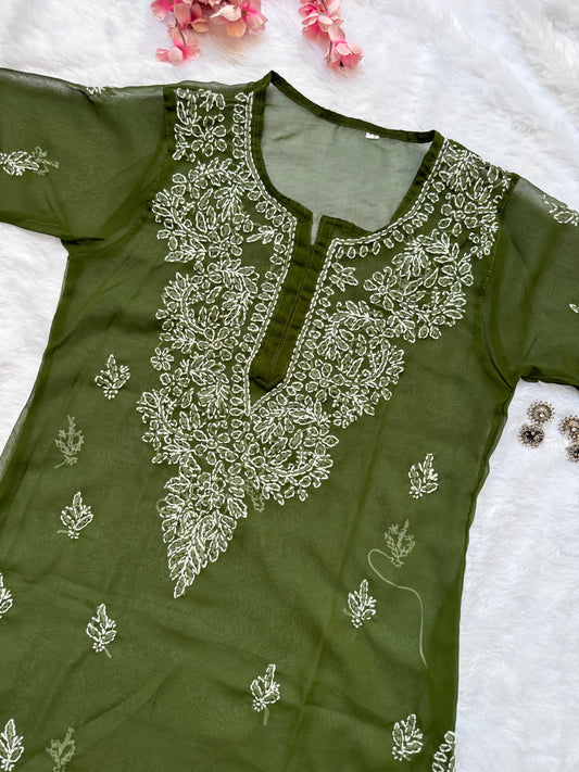 Georgette chikankari kurta with matching liner