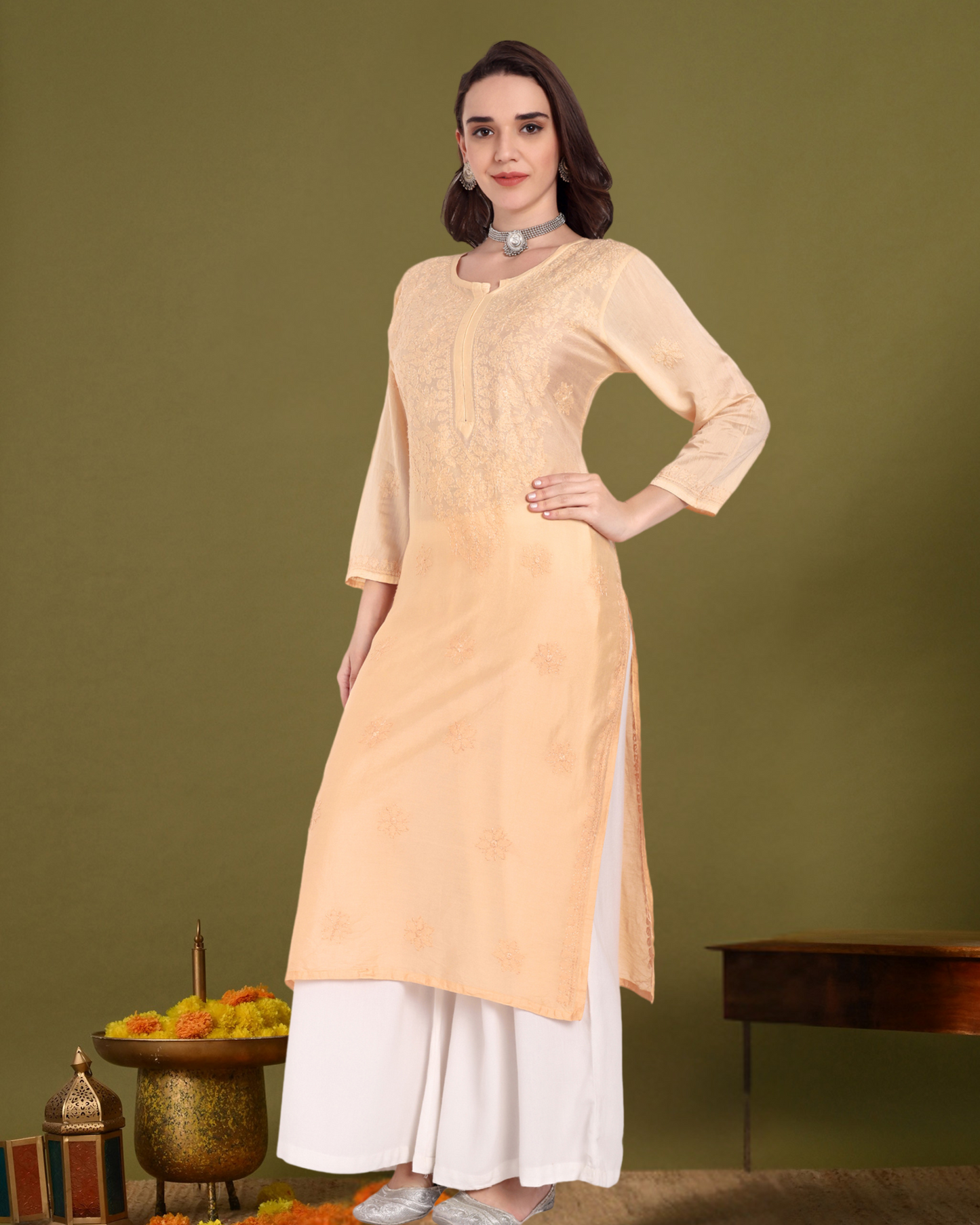 Rumi Chanderi silk Chikankari kurti