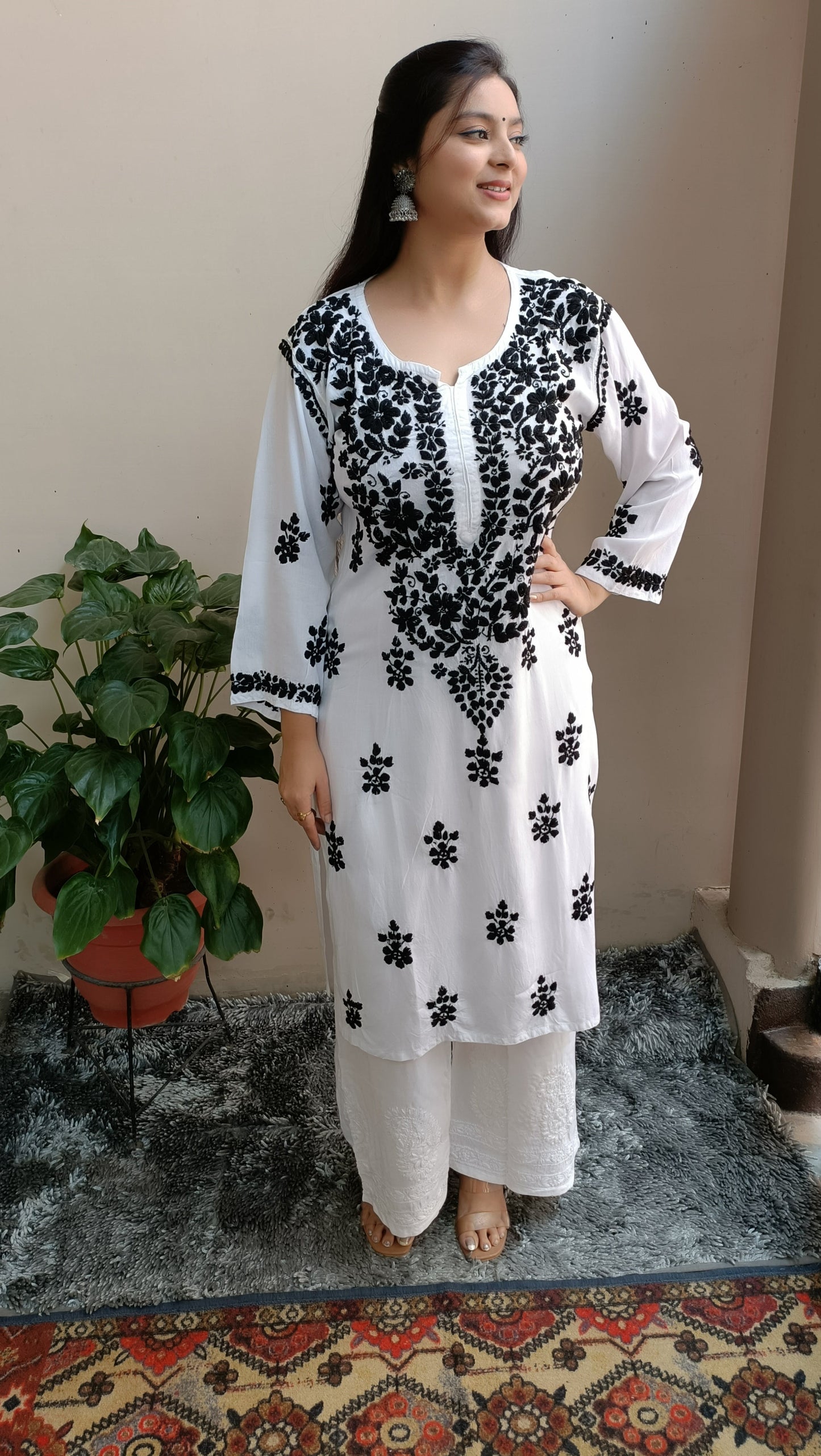 Rayon cotton chikankari palazzo