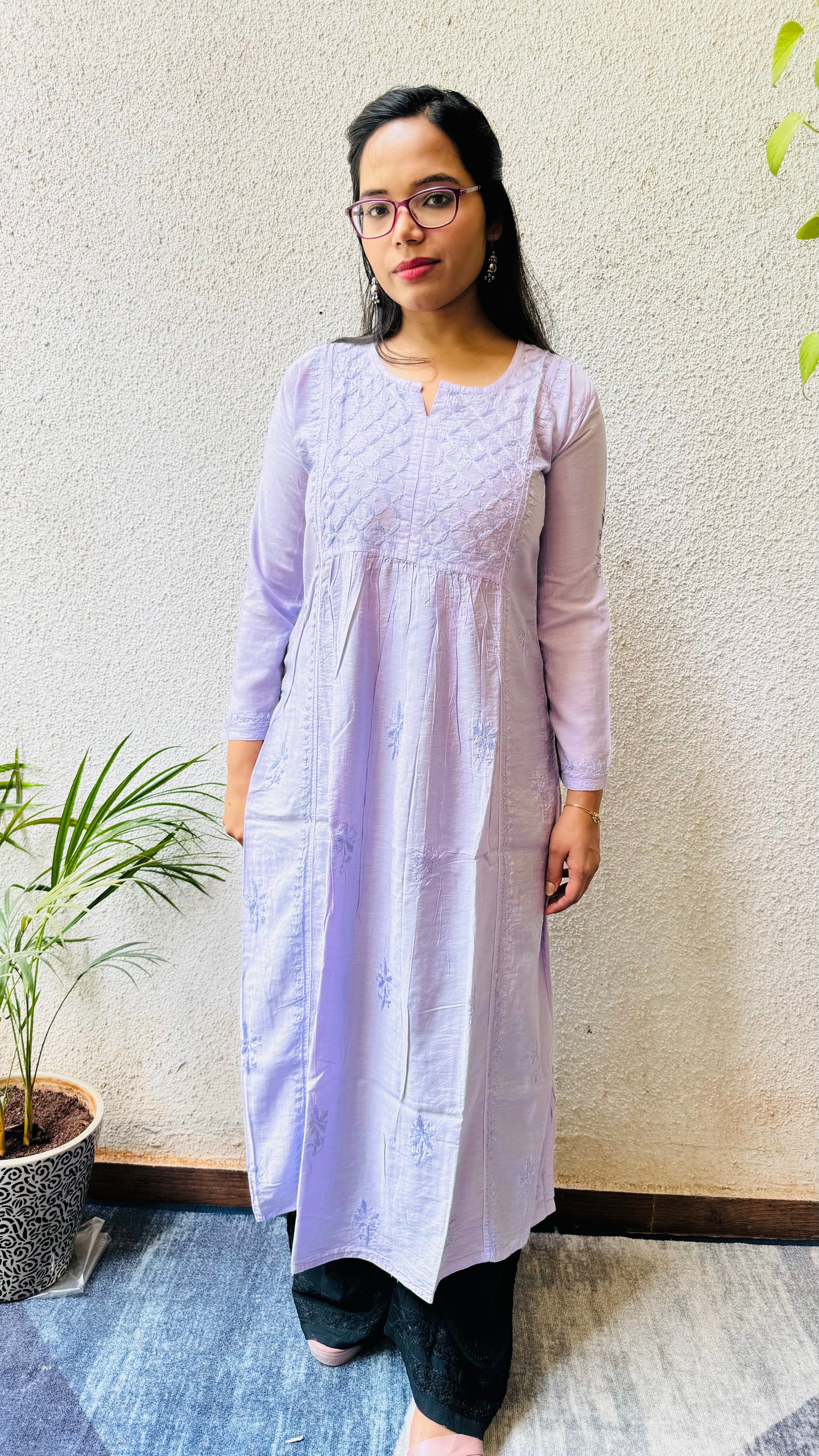 Nyra Chanderi silk Chikankari long kurti