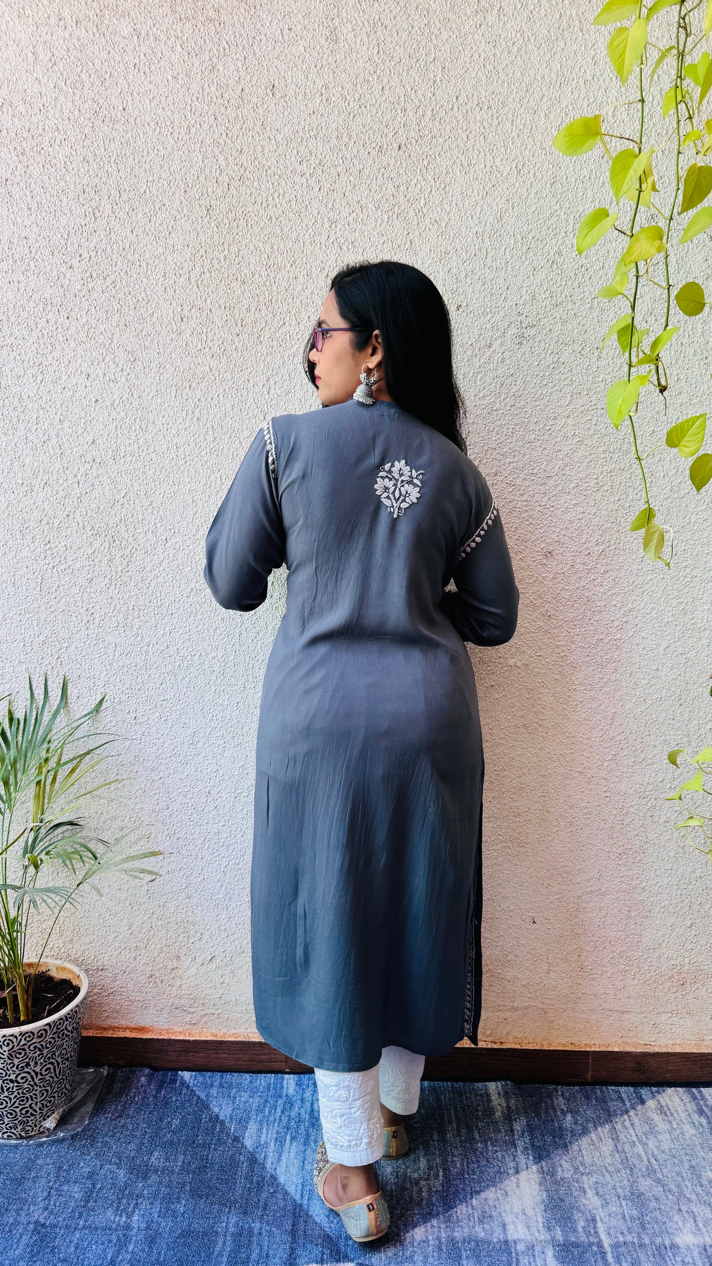 Rayon Chikankari Kurti in Angarkha pattern