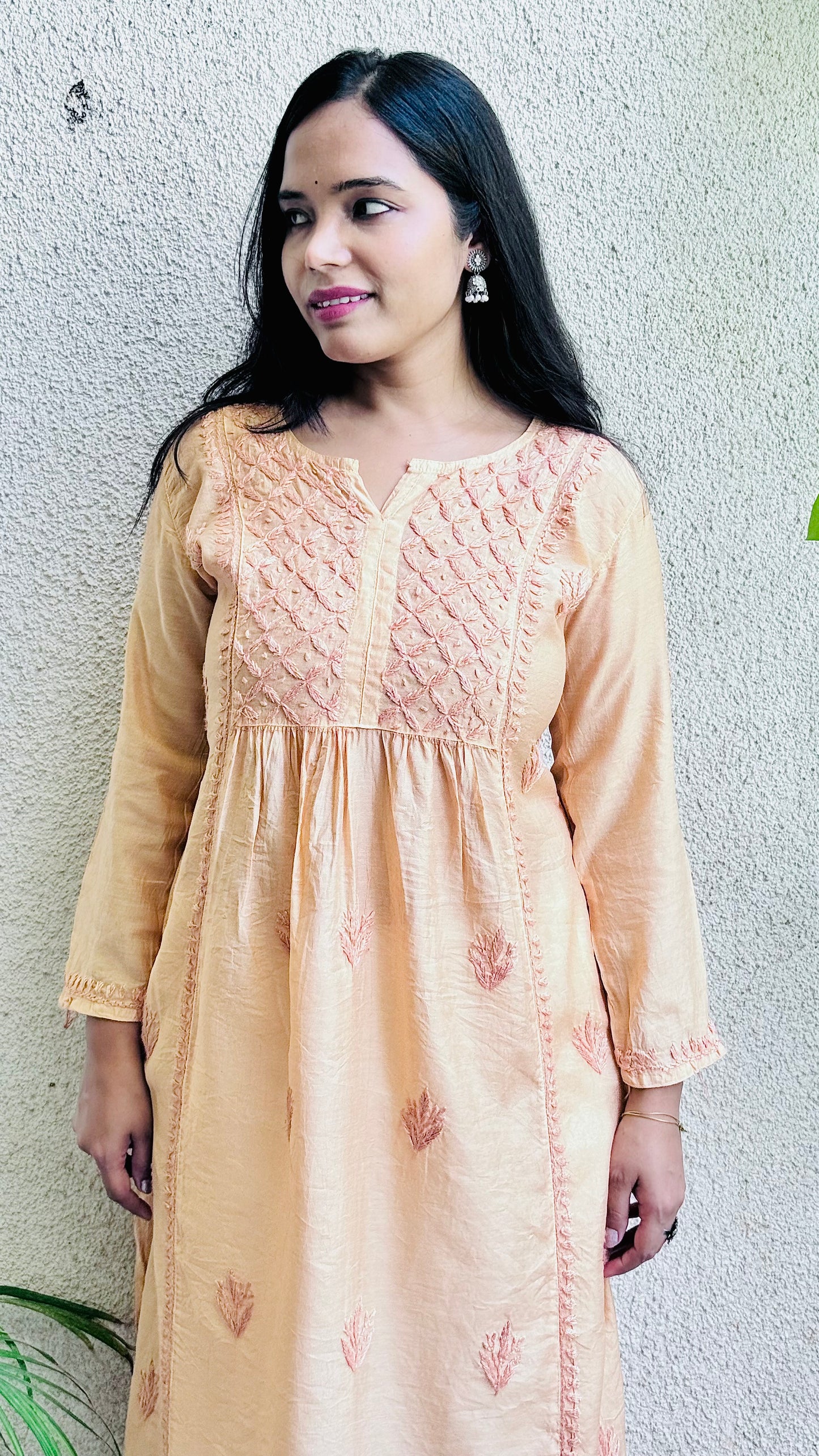 Nyra Chanderi silk Chikankari long kurti