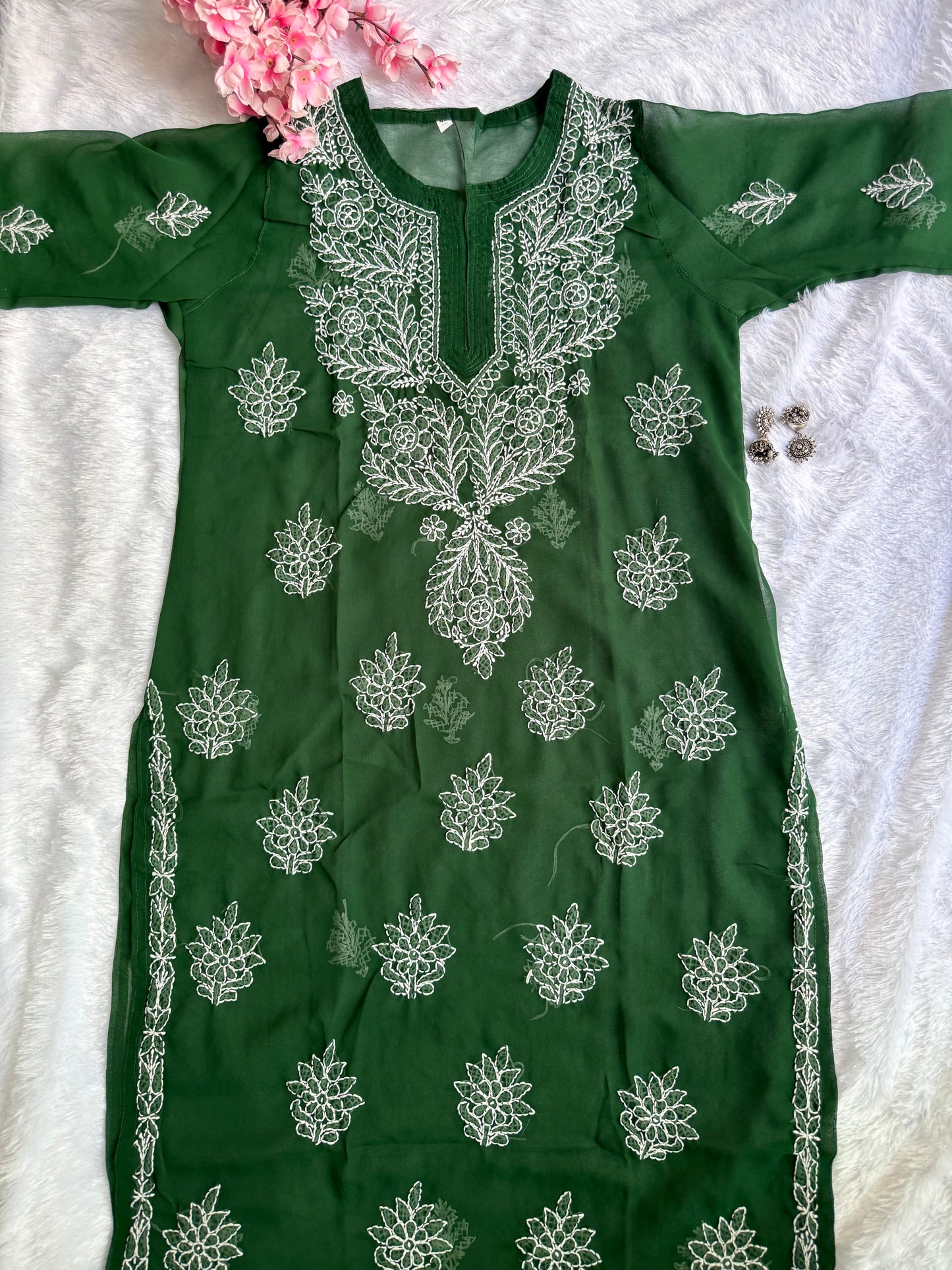 Georgette chikankari kurta with matching liner