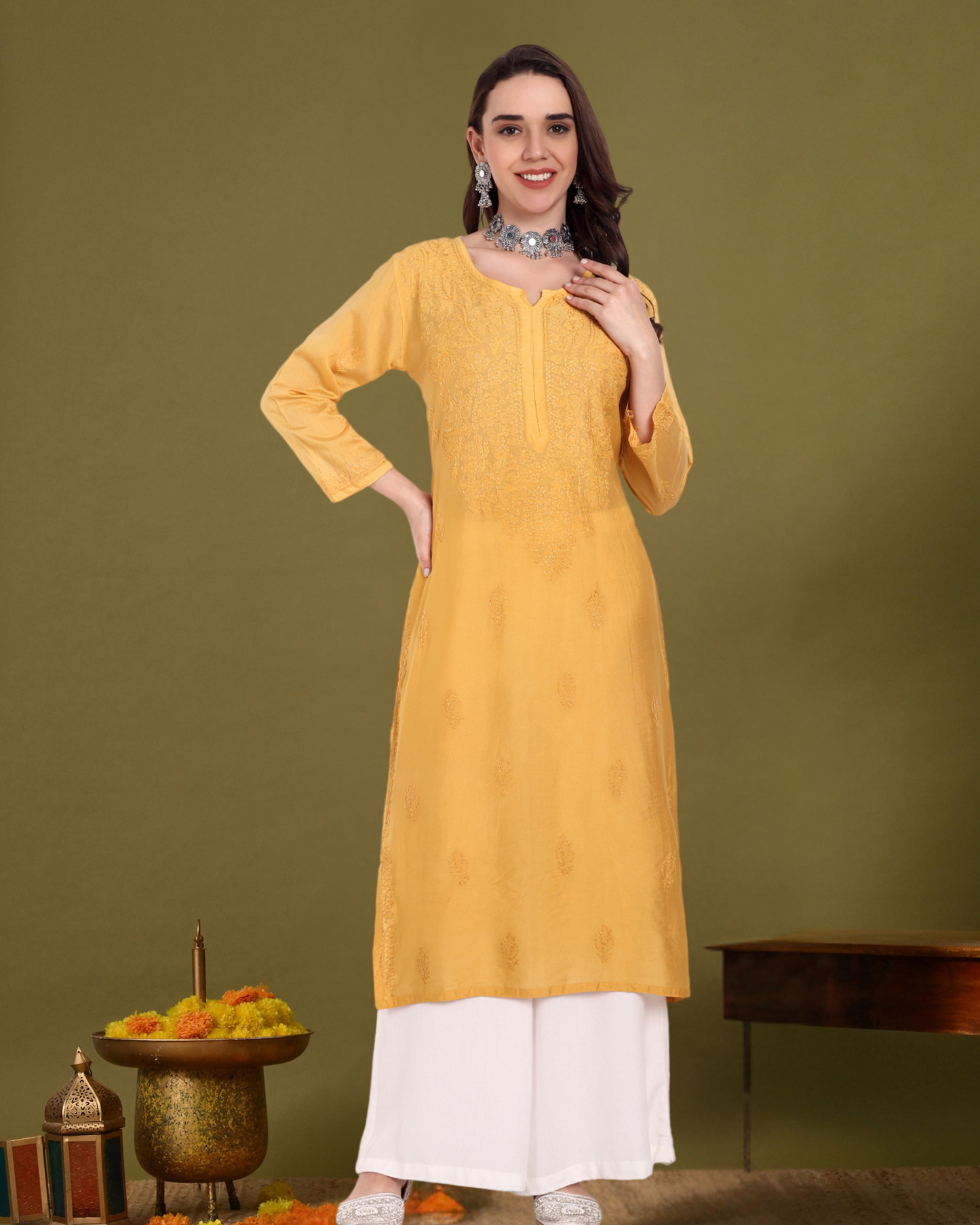 Rumi Chanderi silk Chikankari kurti