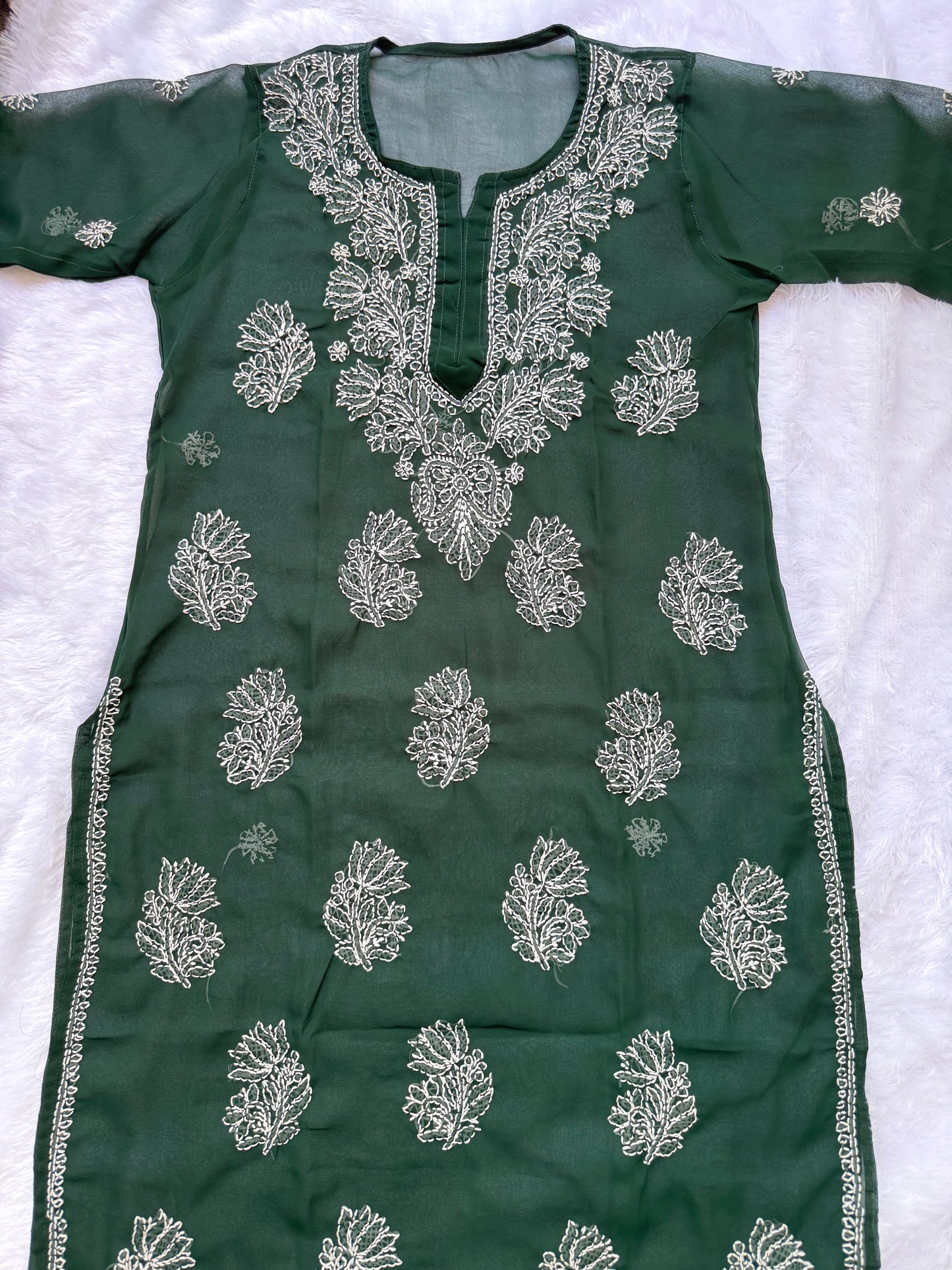 Georgette long chikankari kurta with liner