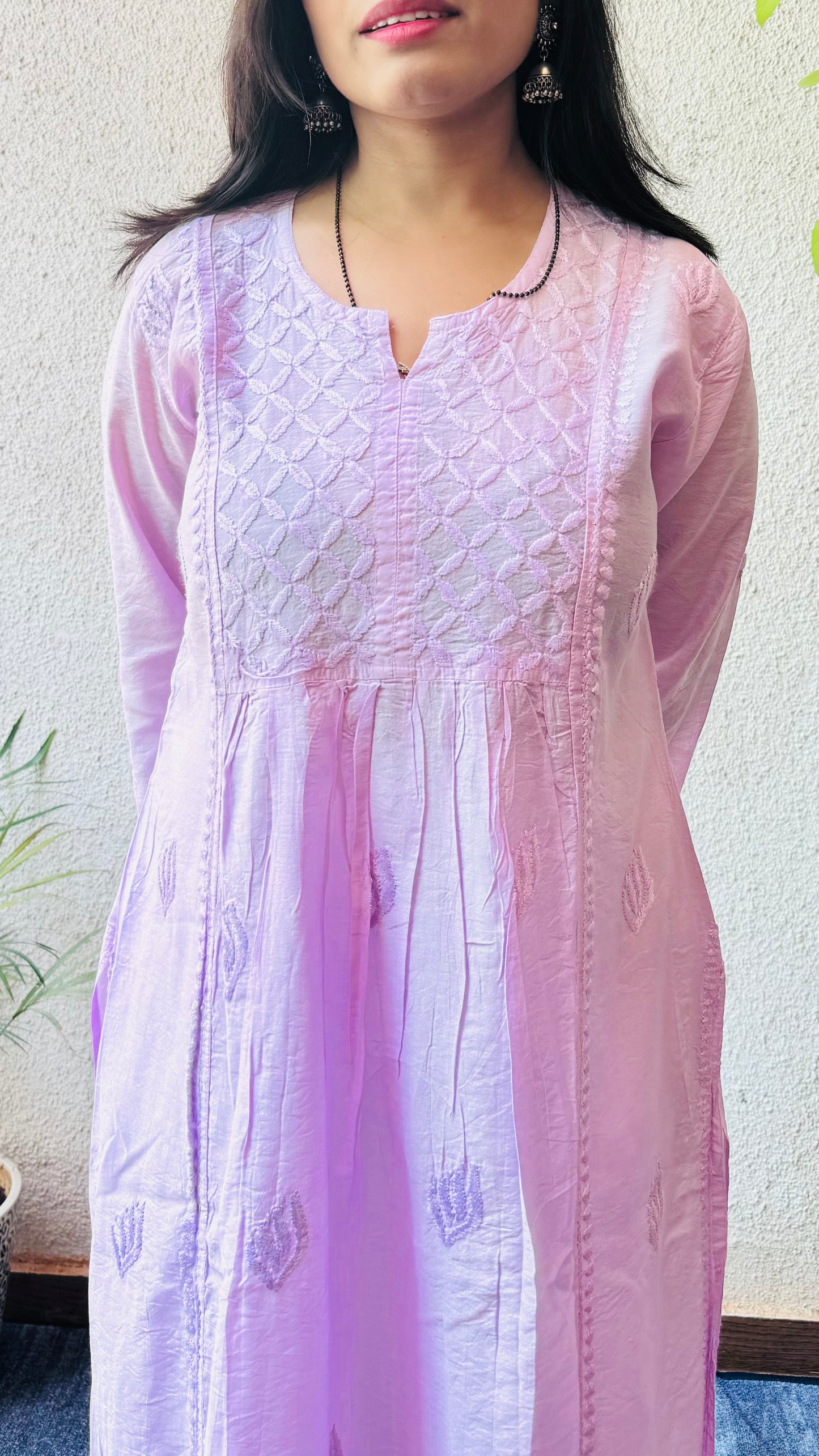 Nyra Chanderi silk Chikankari long kurti