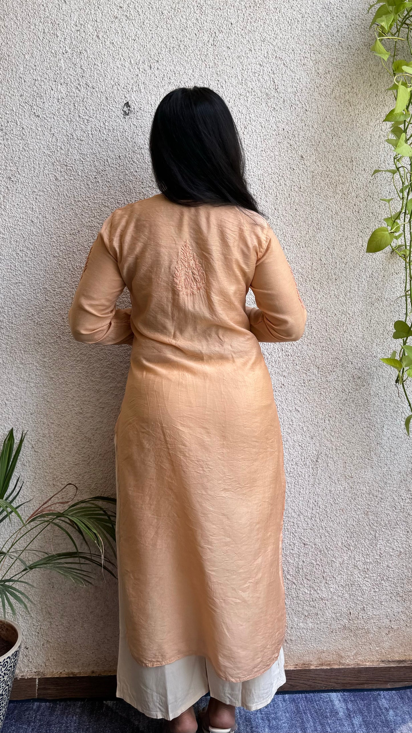 Nyra Chanderi silk Chikankari long kurti