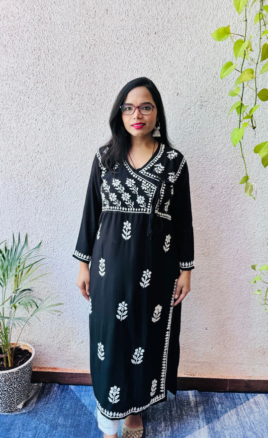 Rayon Chikankari Kurti in Angarkha pattern