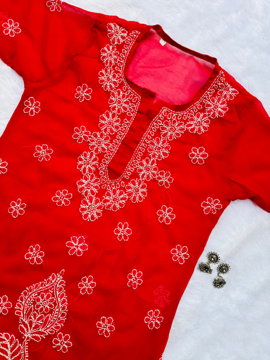 Georgette chikankari kurta with matching liner